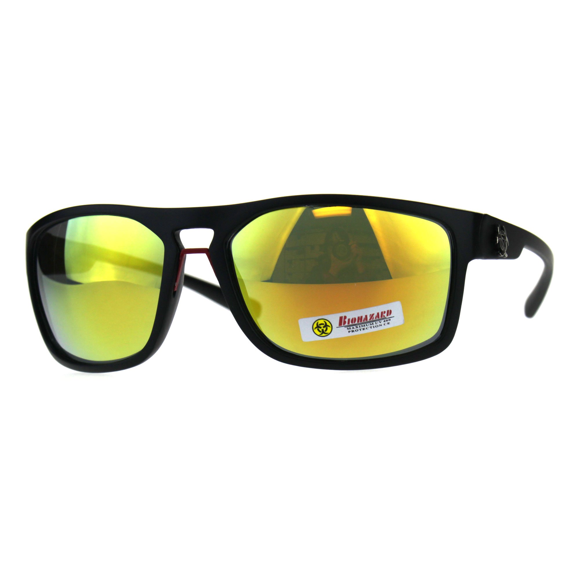 Men's Biohazard Gangster Rectangular Wrap Around Sunglasses - UV Protection, Stylish Streetwear for Outdoor Activities, Driving & Fashion