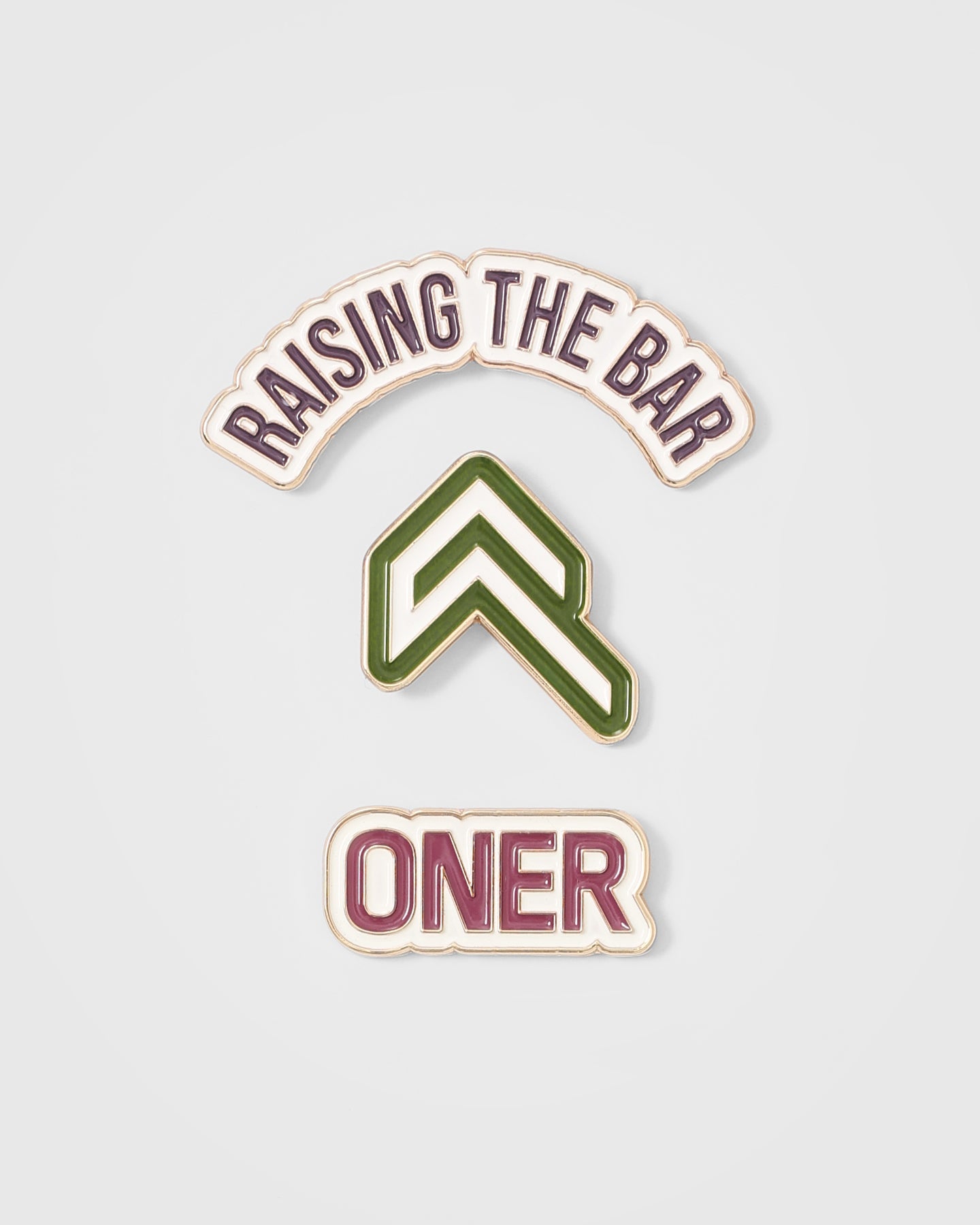 Raising The Bar Graphic Pins 3 Pack - Velvet Pink & Khaki Enamel Pins for Backpacks, Jackets & Denim - Motivational Lapel Pins for Students & Professionals