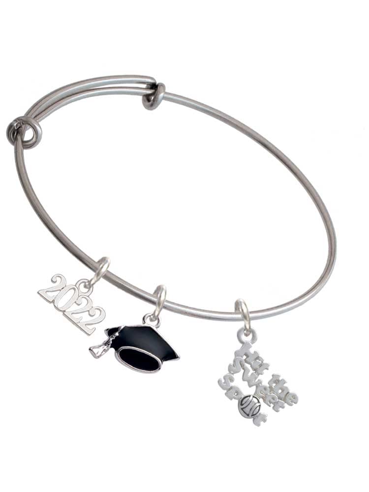 Delight Jewelry Silver-Tone Softball Graduation Charm Bracelet - 2022 Colorful Bangle for Sports Fans & Graduation Gifts | Perfect for Graduation Parties, Team Spirit Events & Everyday Wear