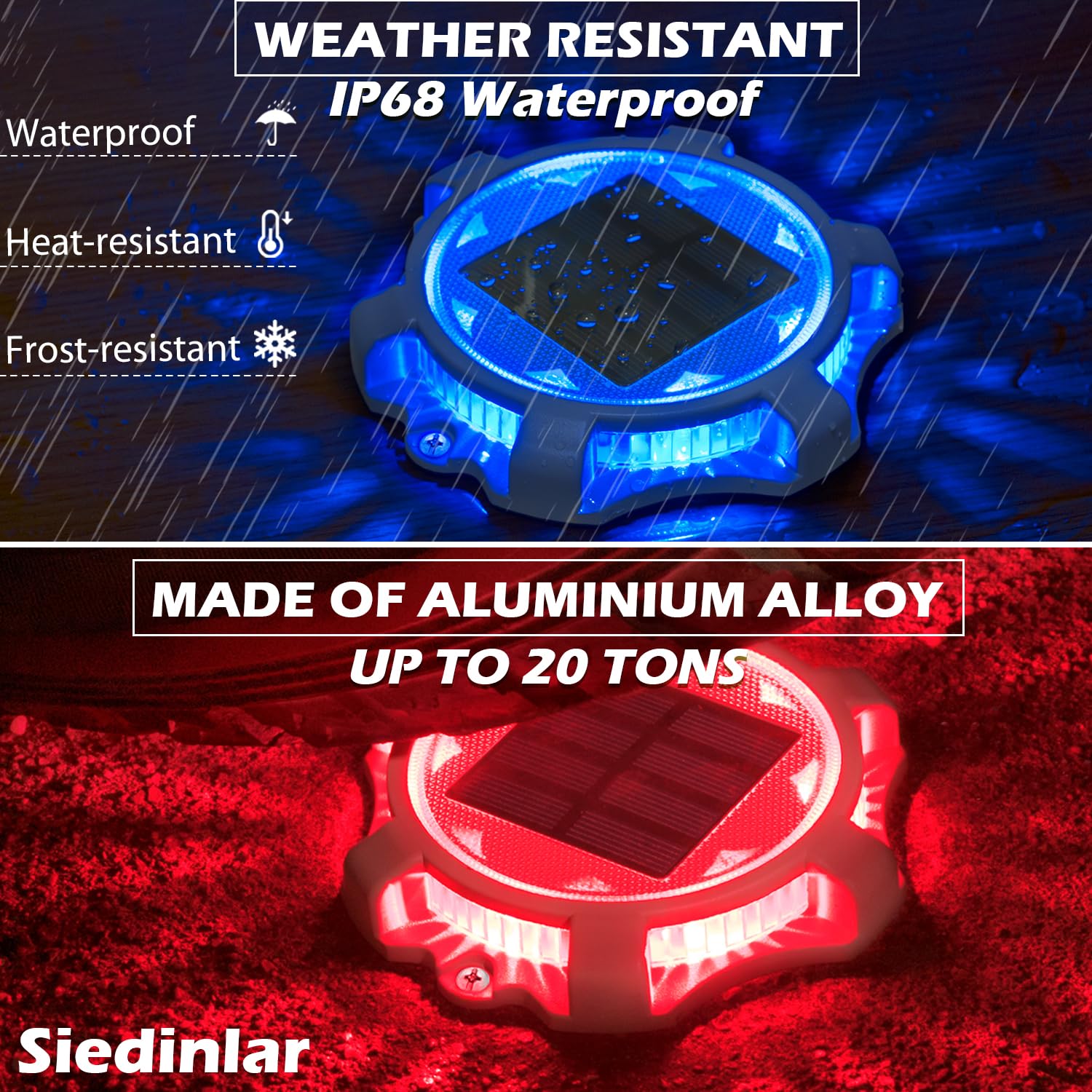 Siedinlar Solar Deck Lights Outdoor - 12 Pack Waterproof LED Pathway Lights with 2 Modes (Blue/Red) for Driveway, Walkway, Garden, Yard, Stairs & Dock - Perfect for Nighttime Safety and Landscape Lighting