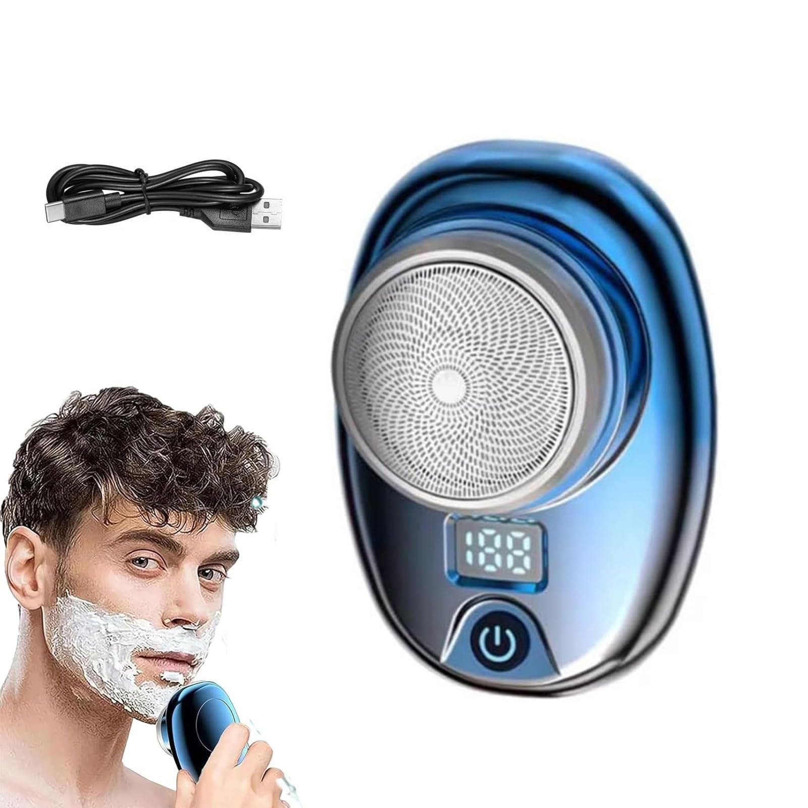 Onthpointe Mini Electric Shaver for Men - Wet & Dry 3D Rotary Shaving System, IPX7 Waterproof Travel Razor with Long Battery Life - Compact & Powerful Electric Shaver for Face, Body & Travel Use (Blue)