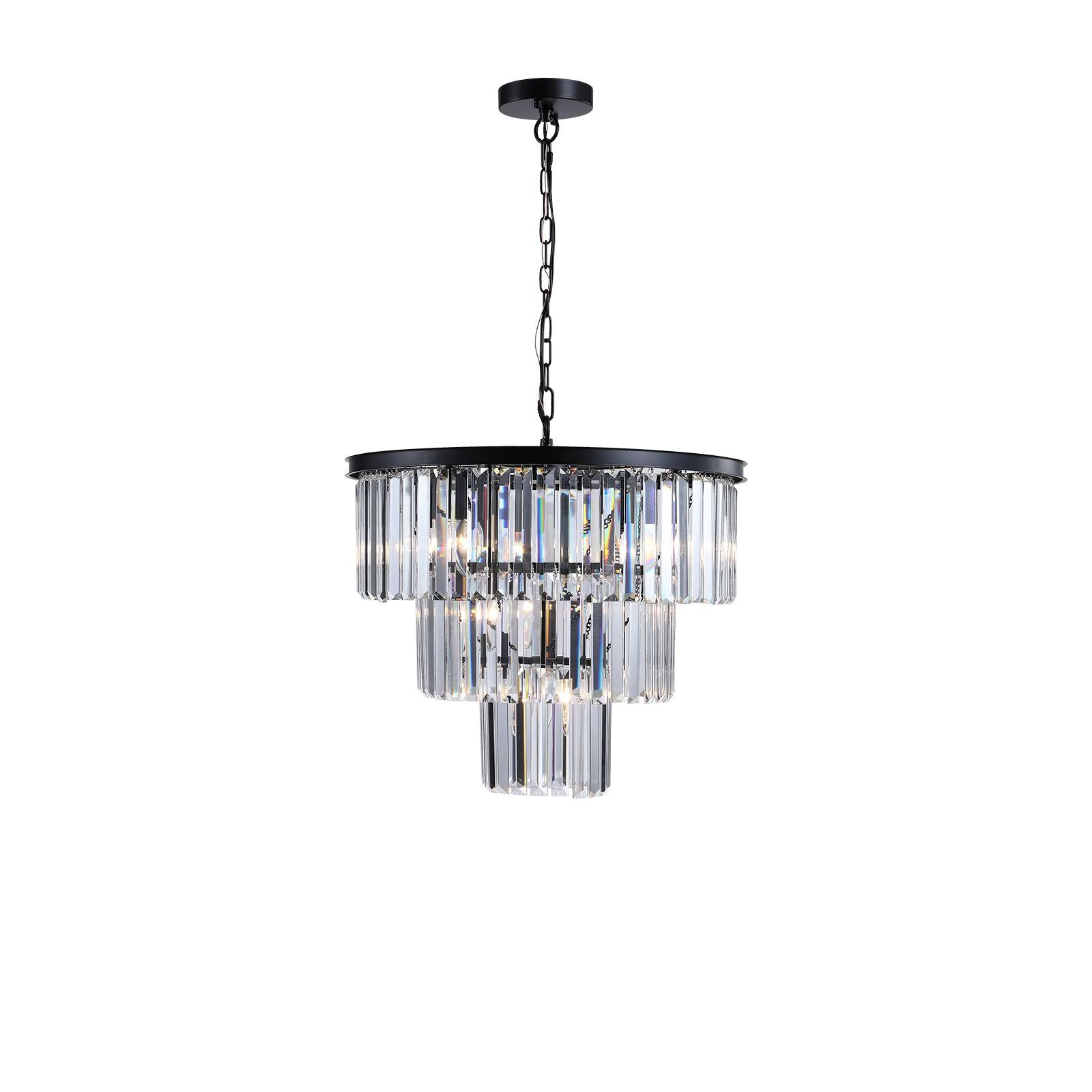Black Luxury Crystal Chandelier - Modern 19.7 Inch Hanging Pendant Light Fixture for Dining Room, Bedroom & Living Room - Elegant Home Decor Lighting for Weddings, Restaurants and Luxury Interiors