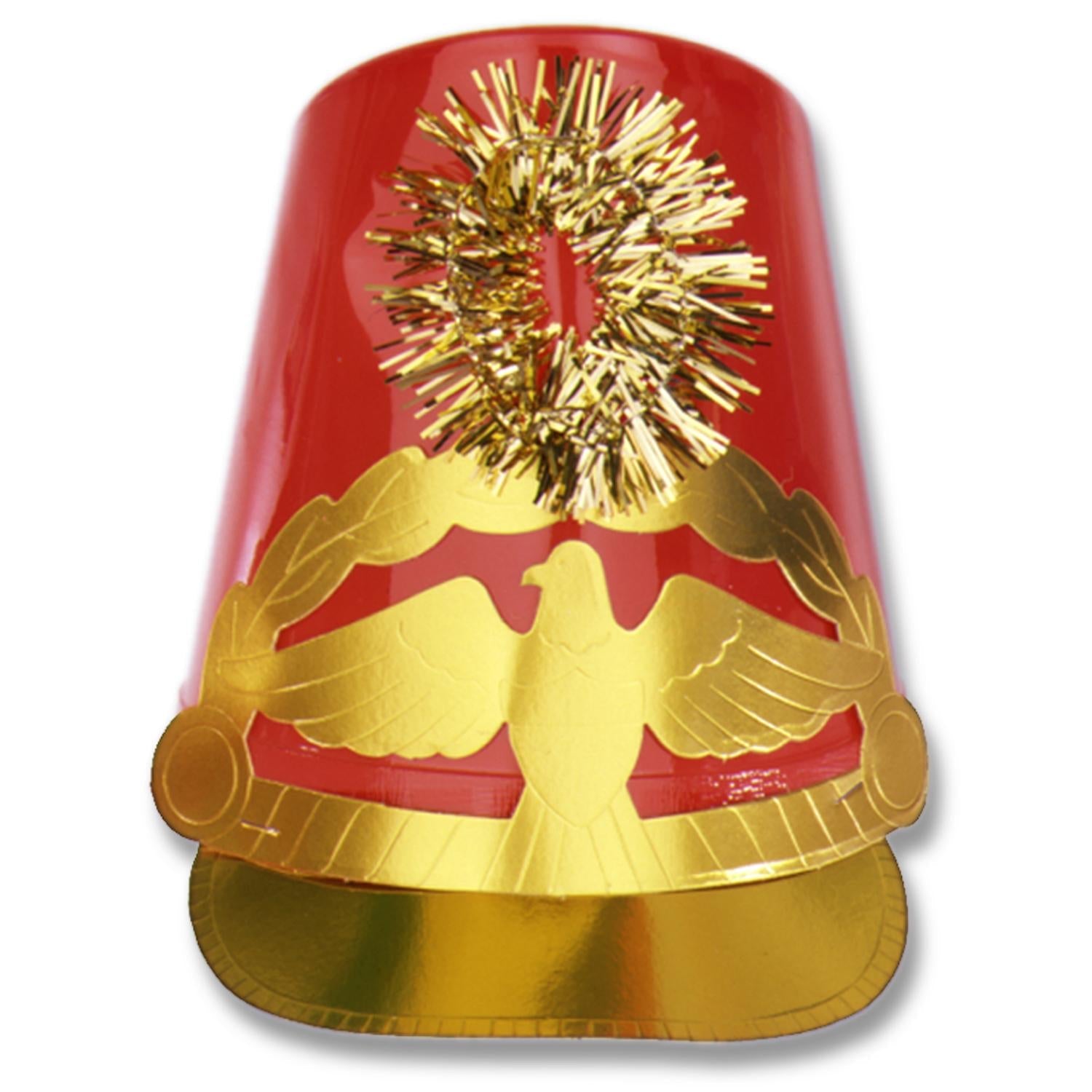 12 Pack Red Christmas Plastic Drum Major Hats - Festive Holiday Party Accessories for Parades, Concerts & Costume Events