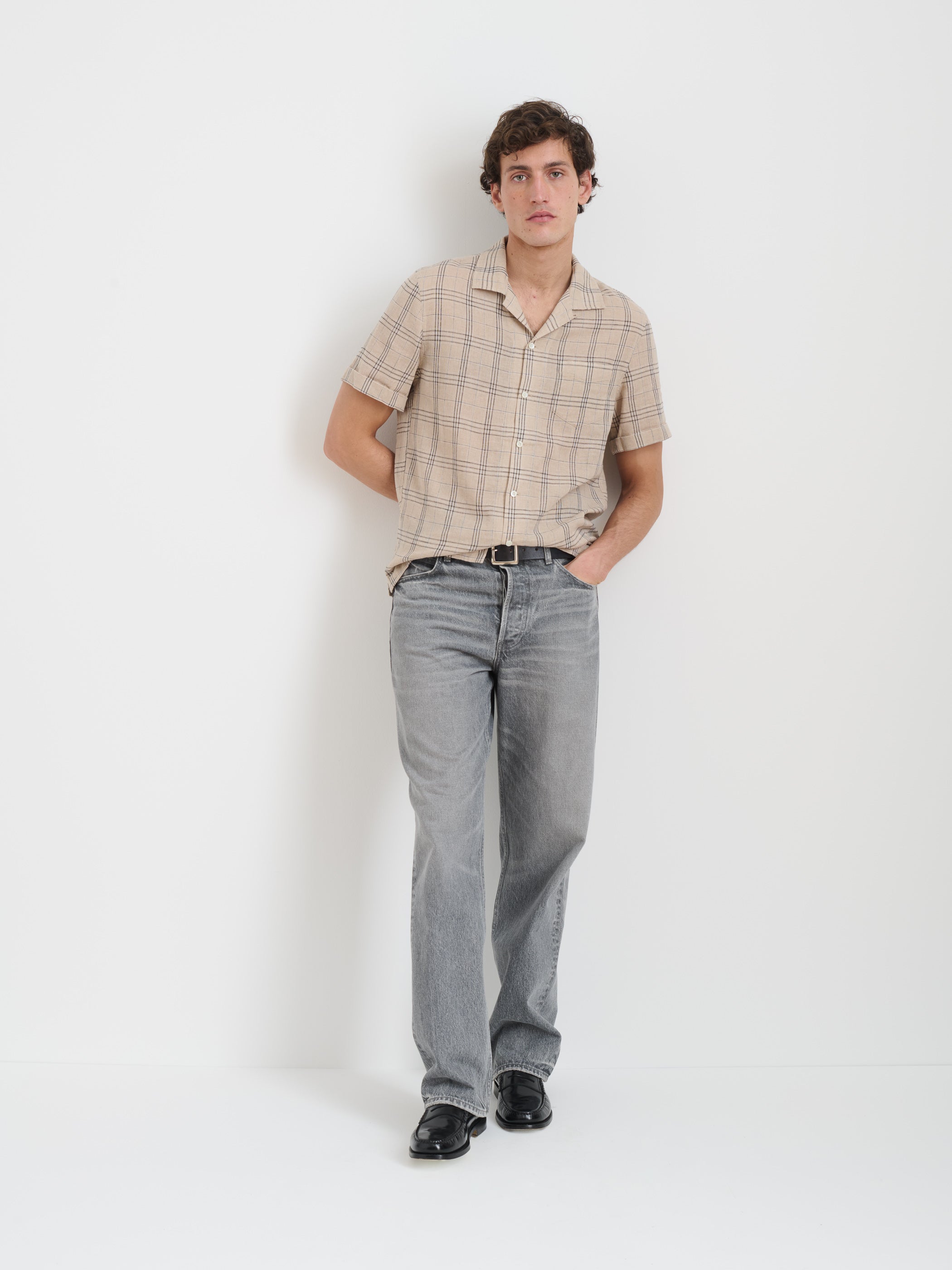 Men's Flax Plaid Camp Shirt - Casual Button Down Shirt for Summer Outdoor Activities, Hiking, and Travel