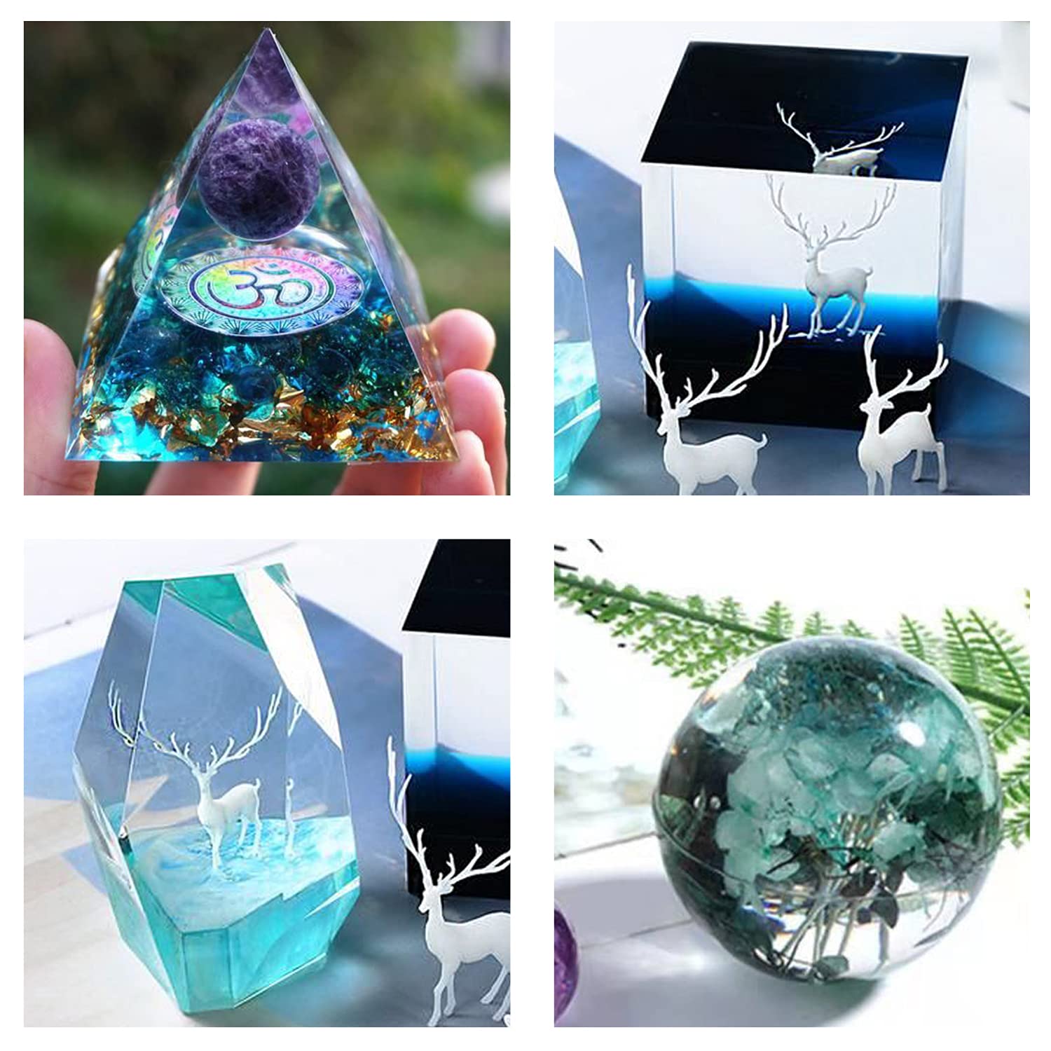 18Pcs Silicone Resin Molds Set - Epoxy Casting Molds for DIY Soap Making, Candle Making, Paperweights & Resin Art (Includes Sphere, Pyramid, Cube, Diamond Shapes) + Silicone Measuring Cups & Wooden Sticks - Perfect for Home Crafts, Gift Making & Creative Projects