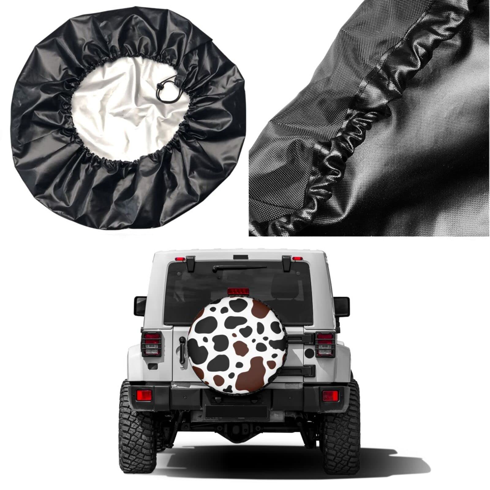 Black & White Cow Print Spare Tire Cover - 15 Inch Dust-Proof Wheel Protector for Trailers, RVs, SUVs & Vehicles | Camping, Road Trips & Outdoor Adventures