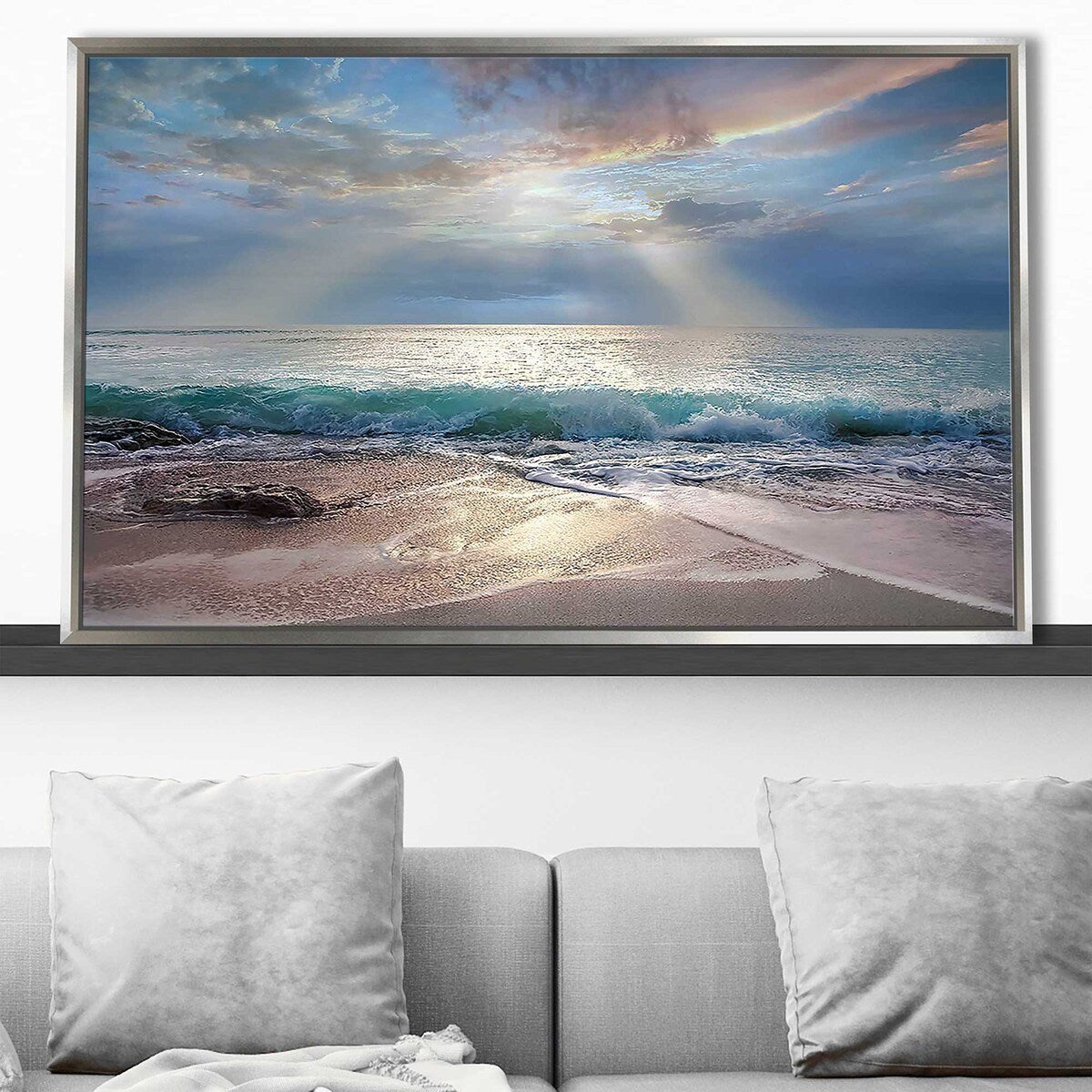Vibrant Aqua Blue Morning Print Floating Canvas Wall Art - Perfect for Living Room, Bedroom & Office Decor
