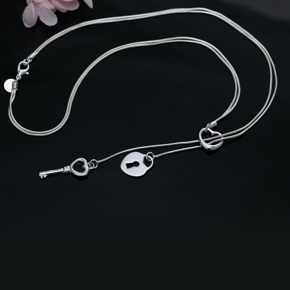 925 Sterling Silver Love Heart Key Lock Pendant Necklace for Women - Elegant Fashion Jewelry Gift for Valentine's Day, Anniversary & Romantic Occasions