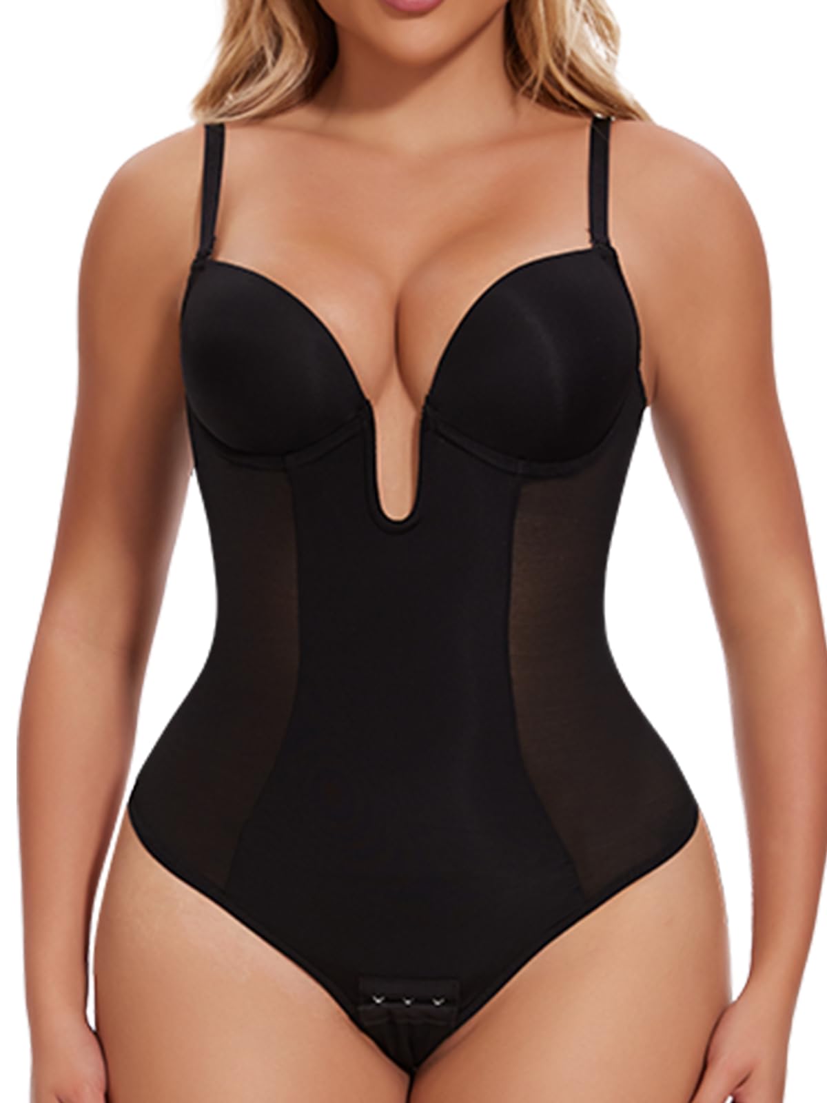 JOYSHAPER Women's Shapewear Bodysuit with Built-in Bra - Tummy Control U Plunge Backless Body Shaper Thong Suit for Slimming & Smoothing | Perfect for Dresses, Evening Wear & Special Occasions