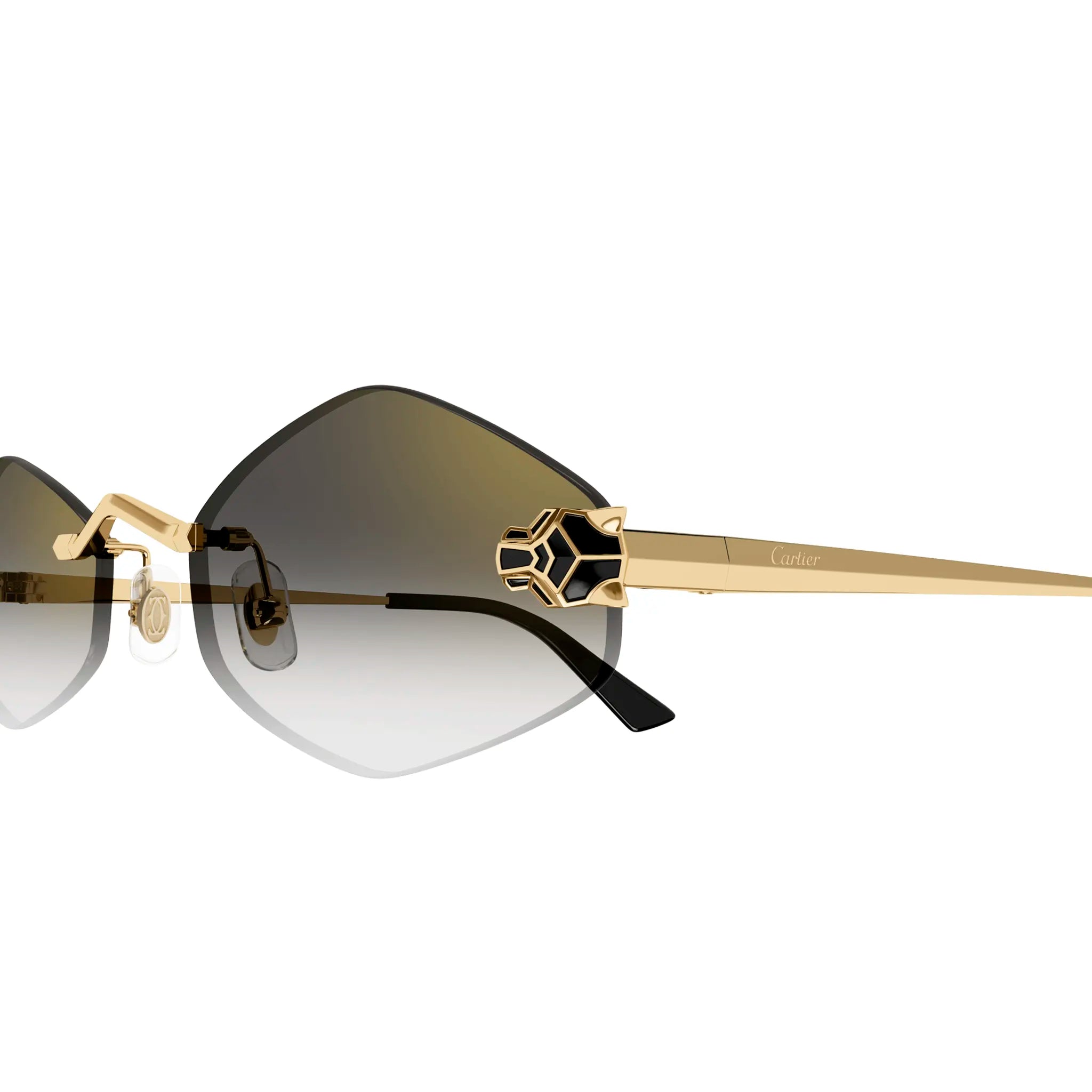 Cartier CT0433S 001 Panthere De Cartier Gold Grey Rimless Sunglasses for Women - Luxury Designer Shades for Driving, Beach & Outdoor Fashion