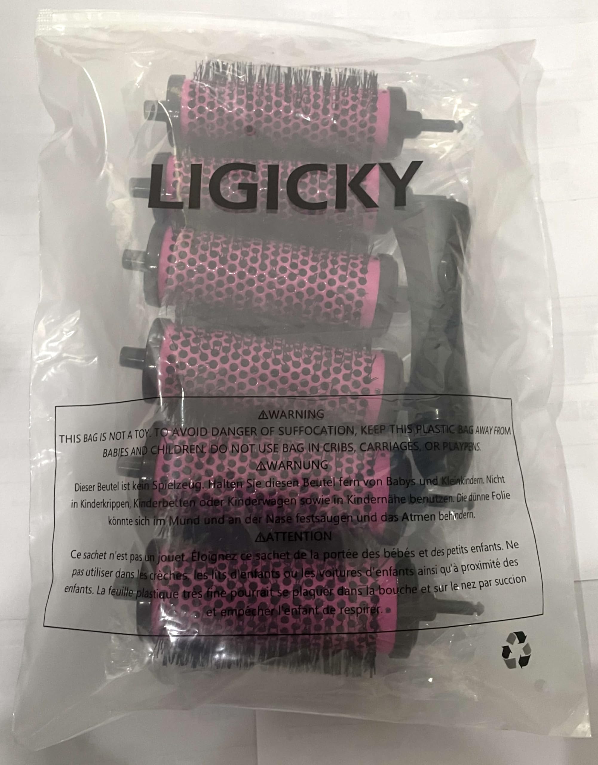 LIGICKY Blowout Brush Set with Detachable Barrels - 6 Round Brushes for Hair Styling (1 Handle, Small/Medium/Large Sizes) - Perfect for Salon, Home & Travel Use - Pink