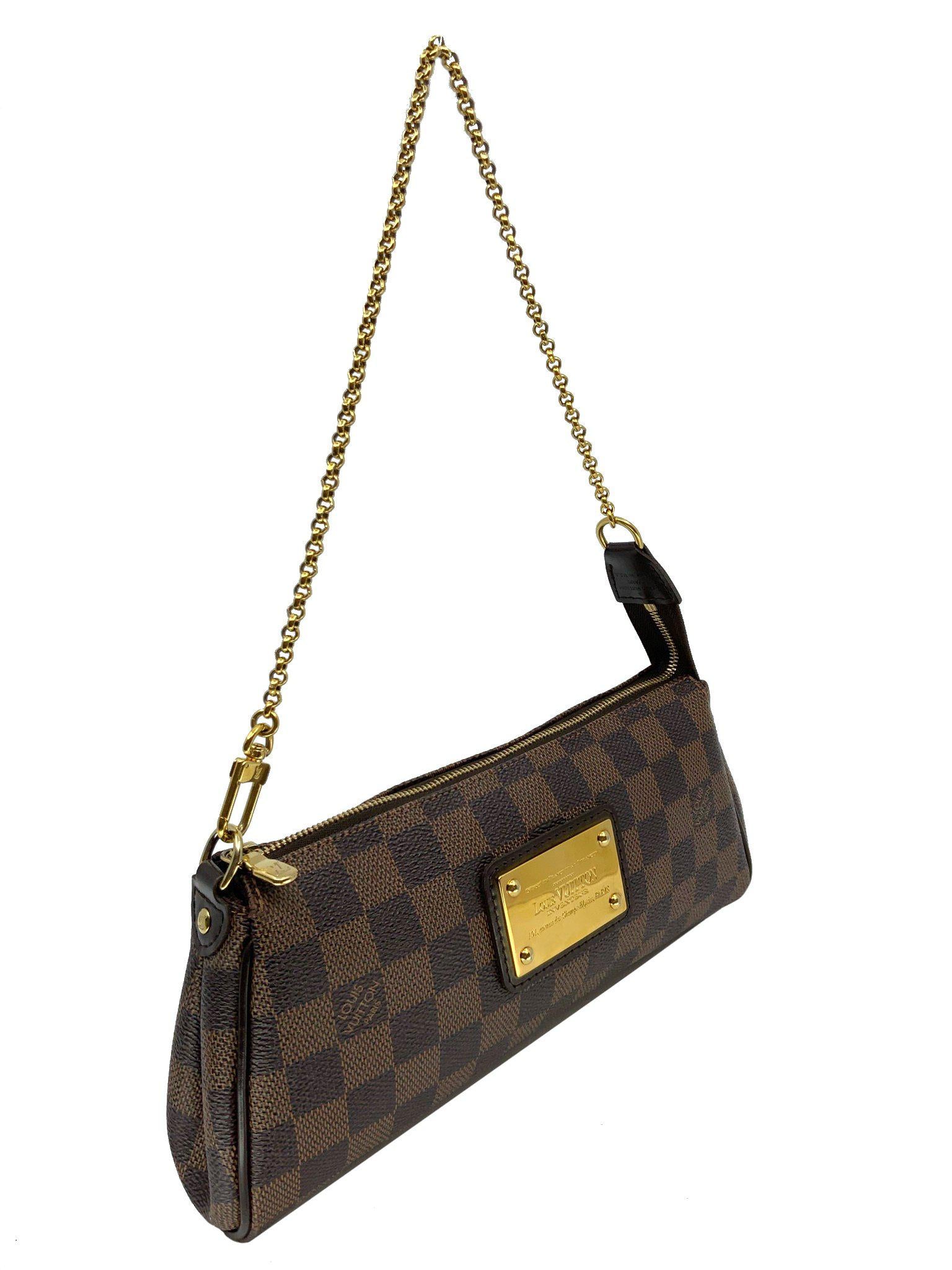 Louis Vuitton Damier Ebene Canvas Eva Clutch Bag - Luxury Crossbody Purse for Women, Perfect for Evening Parties & Date Nights