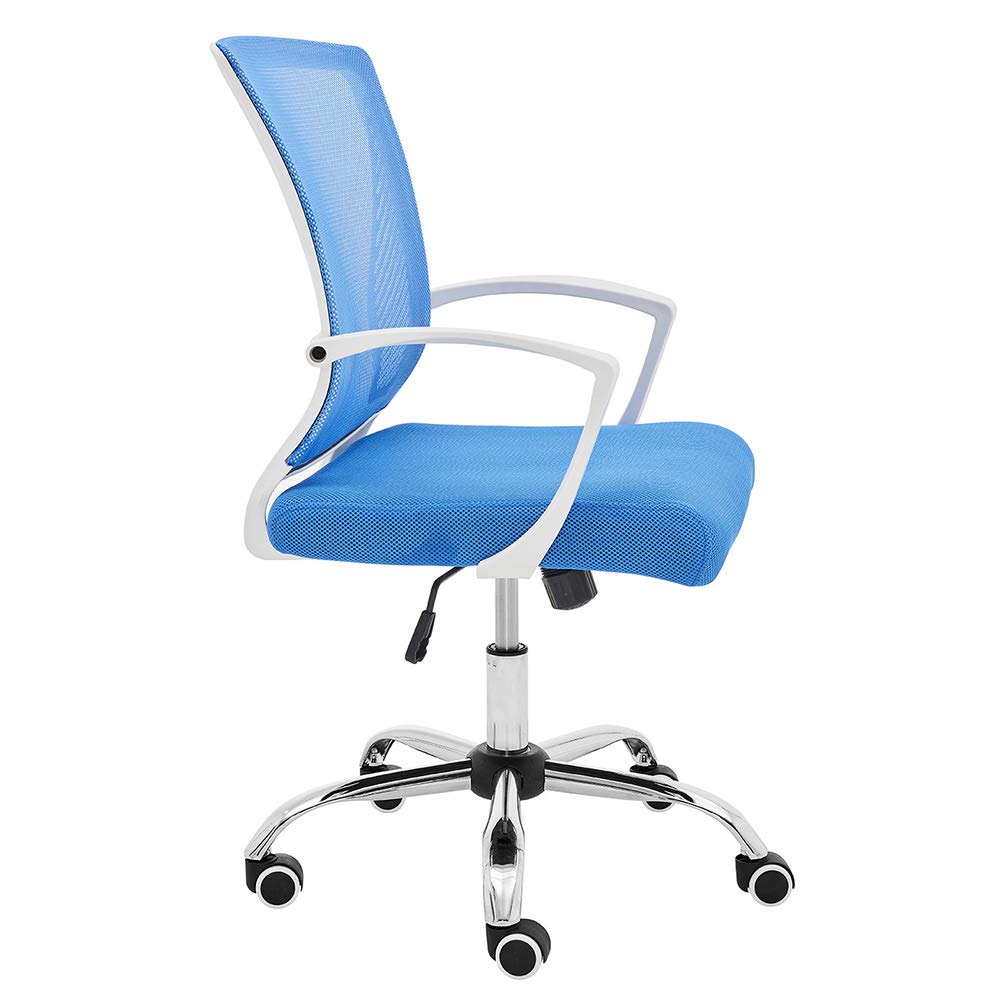 Zuna Mid-Back Office Task Chair - Ergonomic Mesh Back Support Desk Chair with Lumbar Support, White/Blue - Perfect for Home Office and Workspace