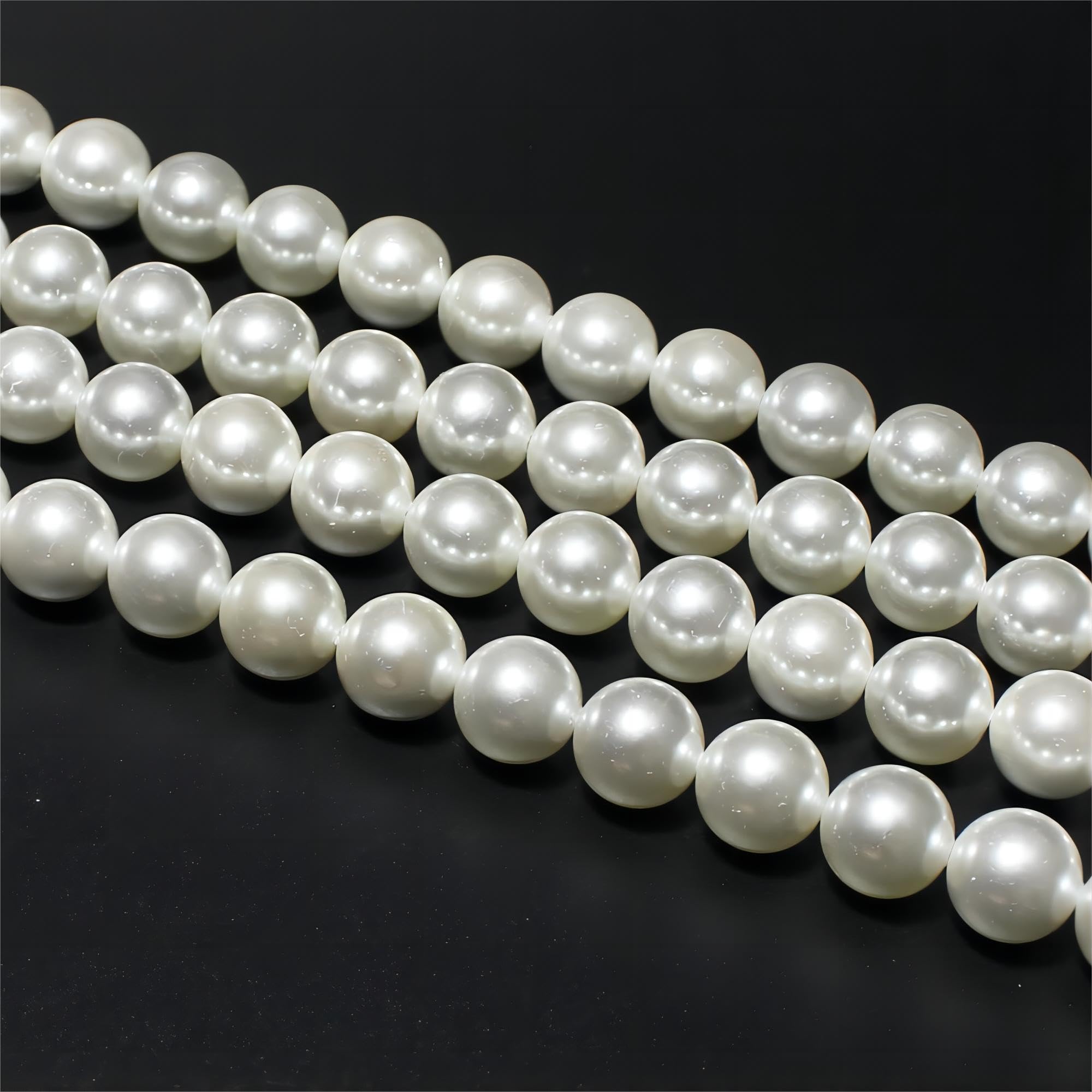 12mm Round Smooth Stone Beads - Electroplated White Natural Shell Loose Beads for Jewelry Making, DIY Bracelets & Necklaces | Perfect for Handmade Jewelry, Craft Projects & Gift Making