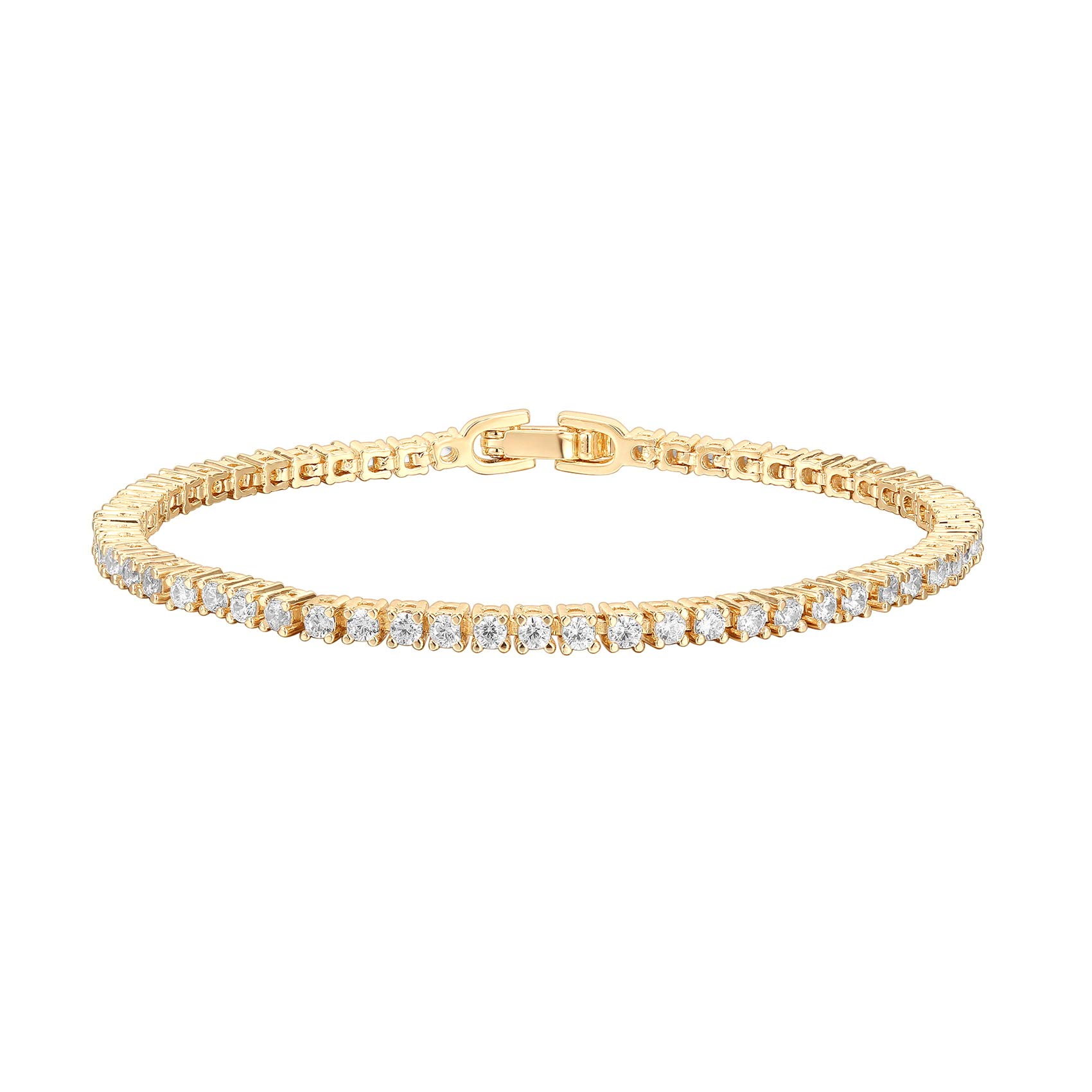 PAVOI 14K Gold Plated Cubic Zirconia Tennis Bracelet for Women | 4mm CZ Sparkling Classic Bracelet | Adjustable 6.5-7.5 Inch | Perfect for Weddings, Parties & Everyday Elegance