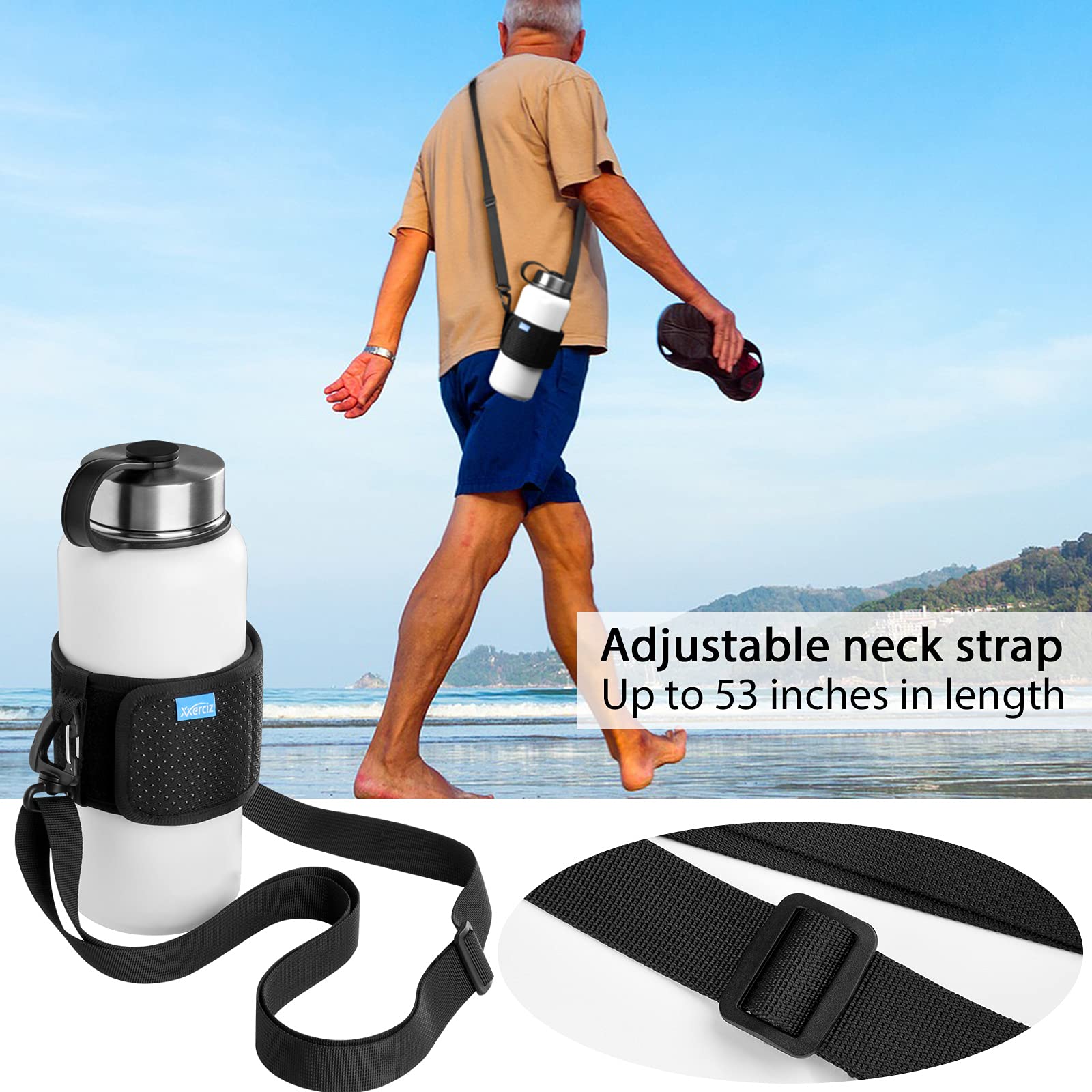 Adjustable Shoulder Strap Water Bottle Carrier - Universal Bottle Sling for Hiking, Walking, Camping & Outdoor Activities - Perfect for Gym, Travel & Sports Hydration