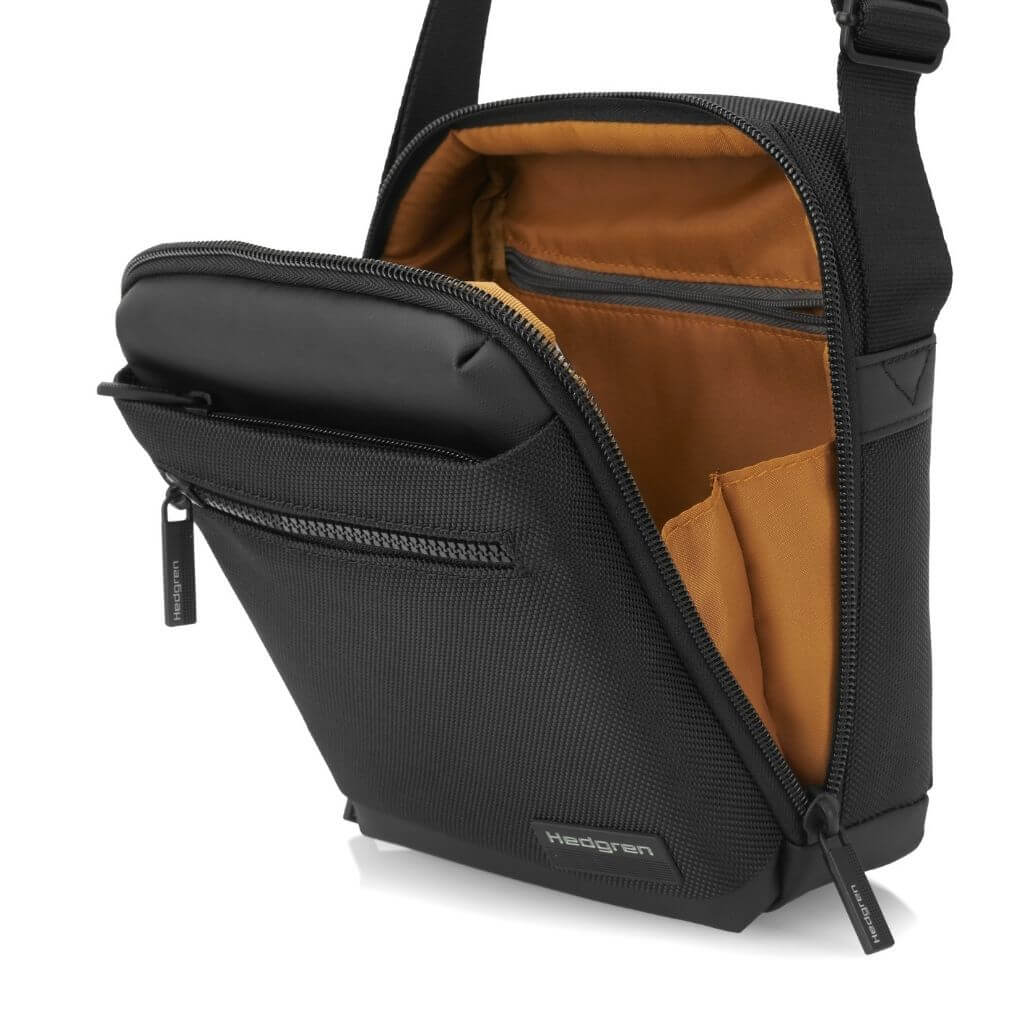Hedgren RFID Blocking Vertical Crossbody Bag with 7 Pockets - Secure Anti-Theft Purse for Travel, Work & Daily Use (Black)