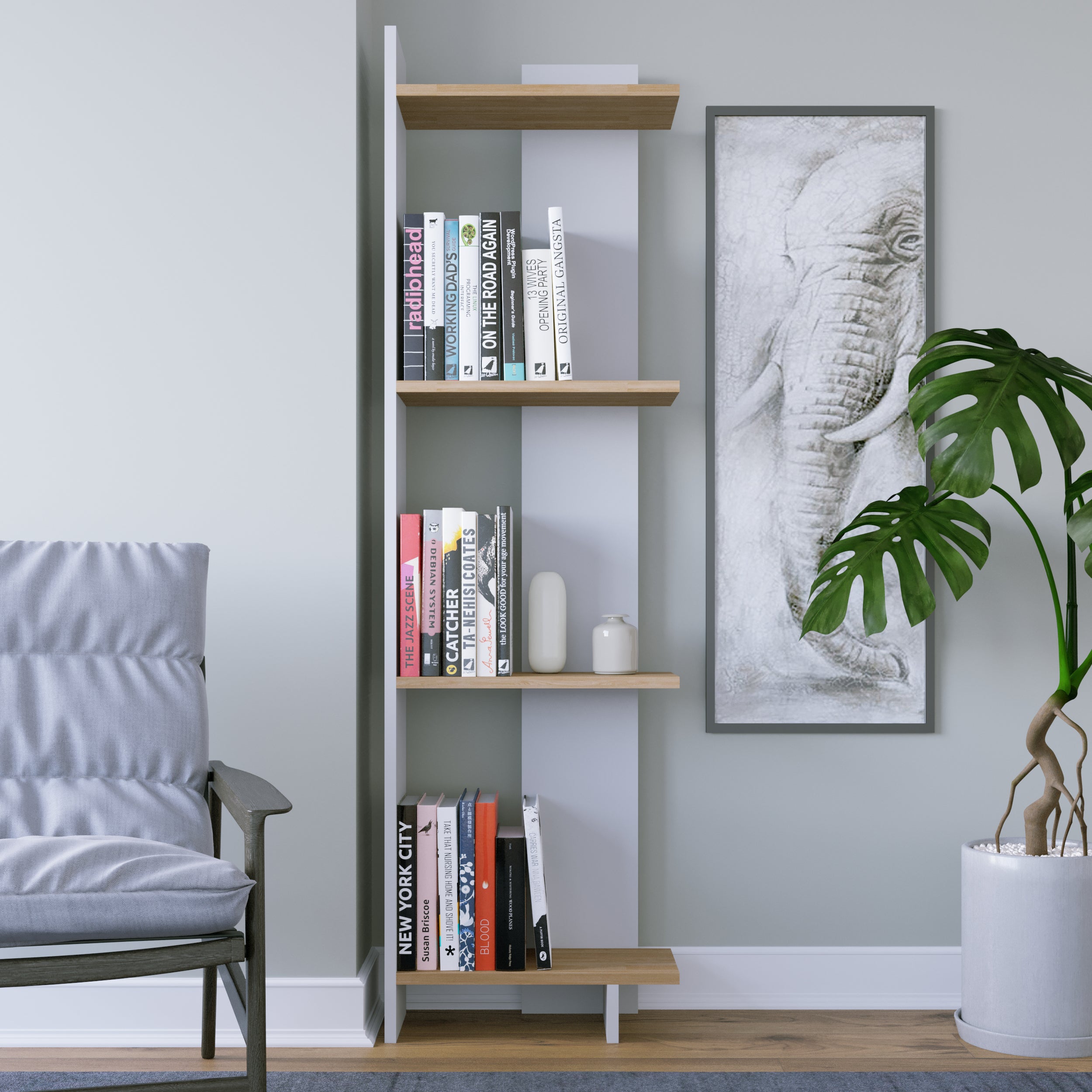 Stylish Rodney Bookcase - Modern Wooden Bookshelf for Home & Office - Perfect for Living Room, Bedroom, and Study Room Organization
