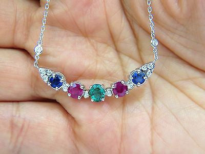 3.60 Carat Natural Ruby Emerald Sapphire Diamond Necklace - 14K Gold Plated, F/VS Clarity, Arch & By Yard Design - Perfect for Weddings, Anniversaries & Special Occasions