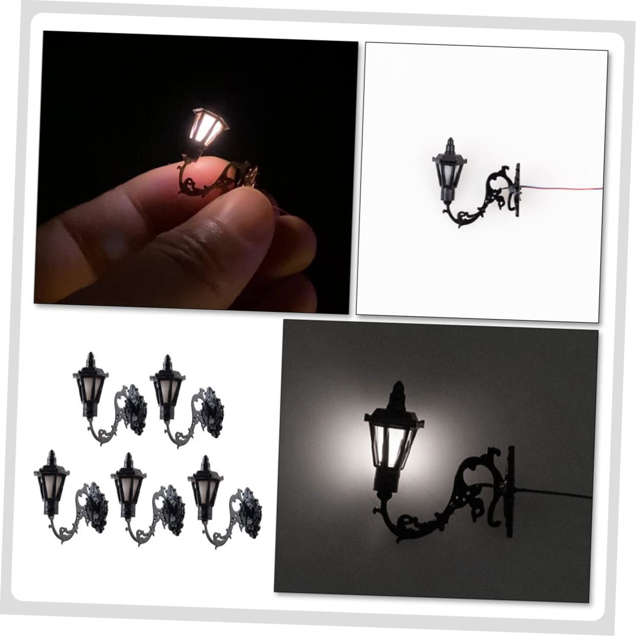 KITANDOVE 5pcs Mini Wall Sconce LED Light - ABS Stainless Steel Miniature House Lamp for Diorama, Dollhouse, Train Set & Model Railroad Scenes