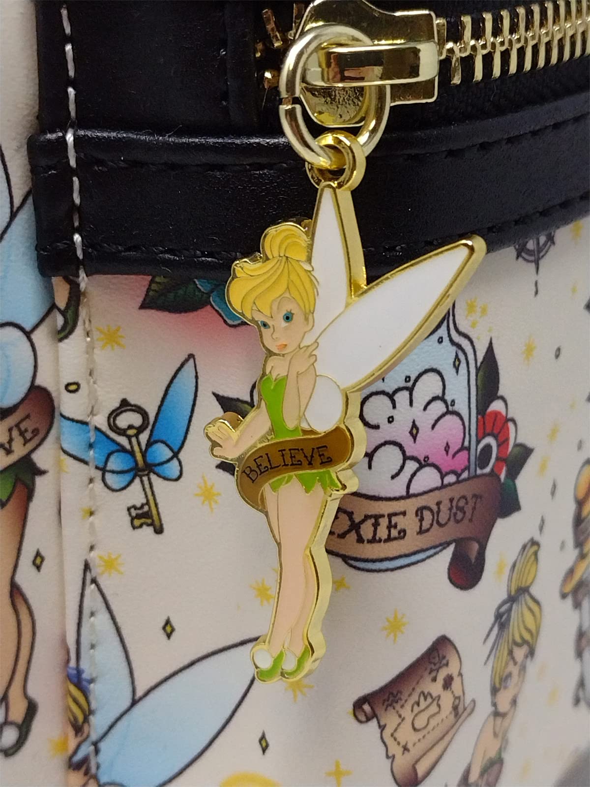 Loungefly Disney Peter Pan Tinkerbell Tattoo Print Women's Crossbody Bag - Fairy-Inspired Double Strap Shoulder Purse for Disney Fans, Cosplay & Everyday Use