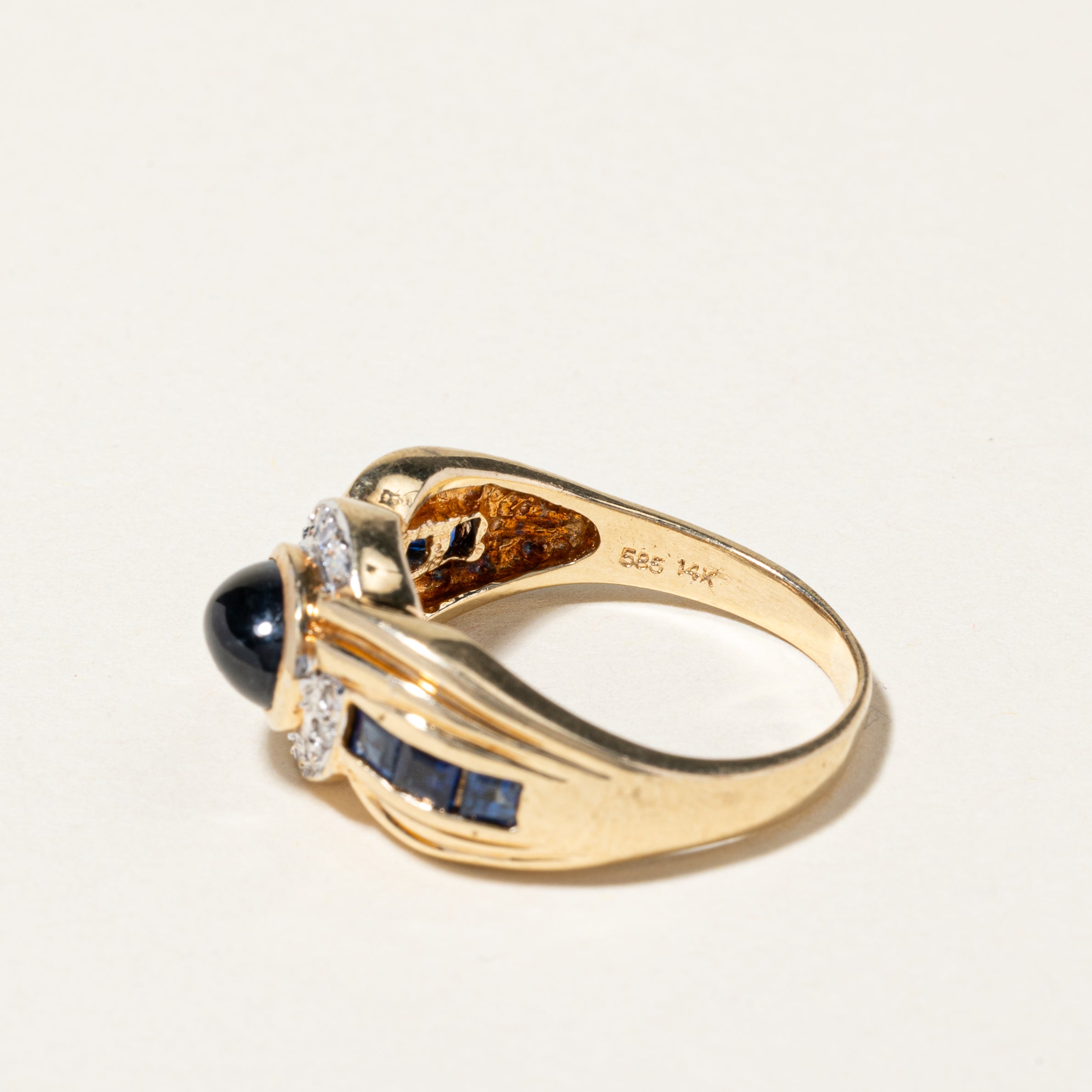 14K Yellow Gold Blue Sapphire & Diamond Cocktail Ring - 1.97ctw Sapphire & 0.10ctw Diamond - Size 7.75 | Elegant Statement Jewelry for Evening Parties, Weddings & Special Occasions