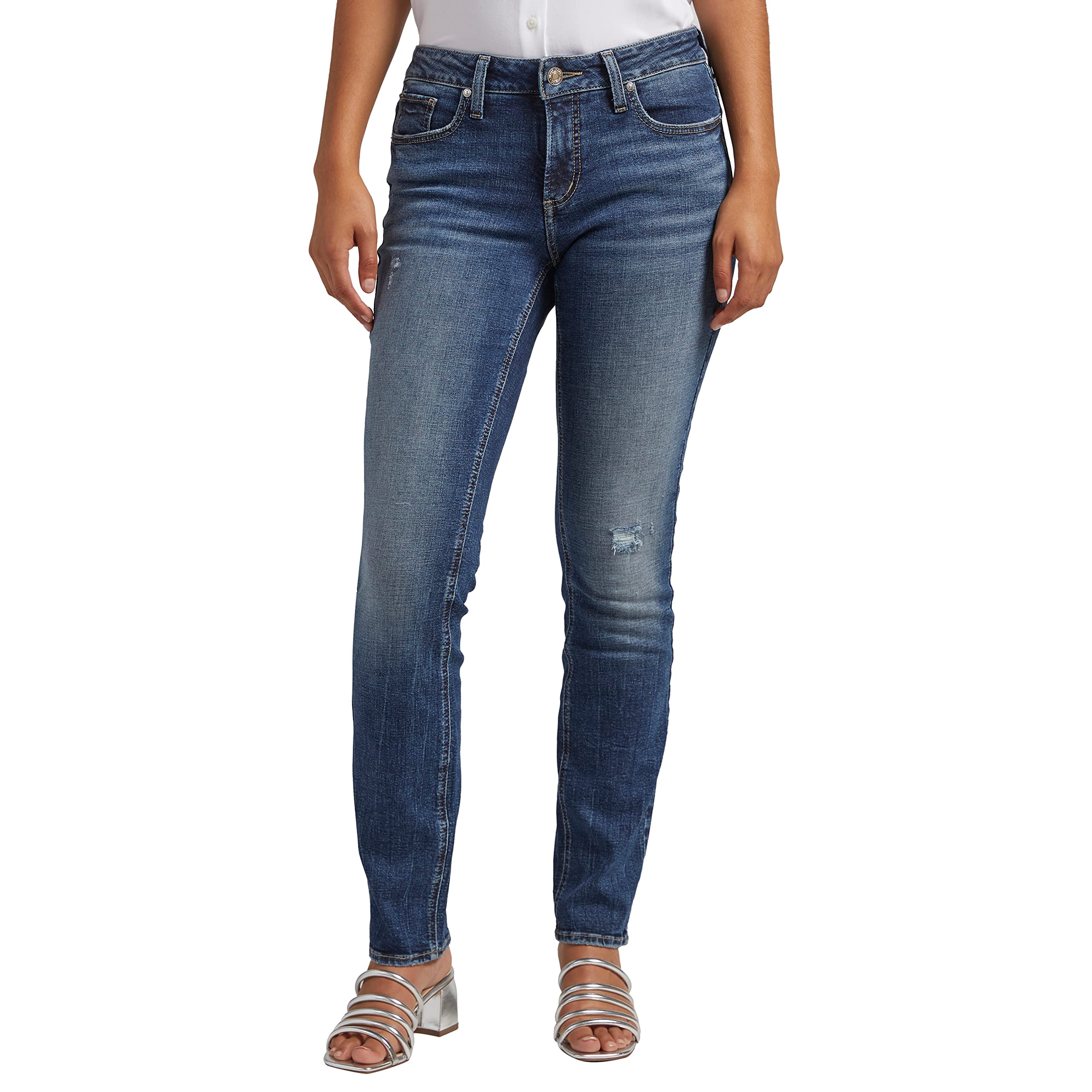 Silver Jeans Co. Women's Elyse Mid Rise Straight Leg Jeans - Comfortable Denim Pants for Casual Wear, Work & Everyday Outfits
