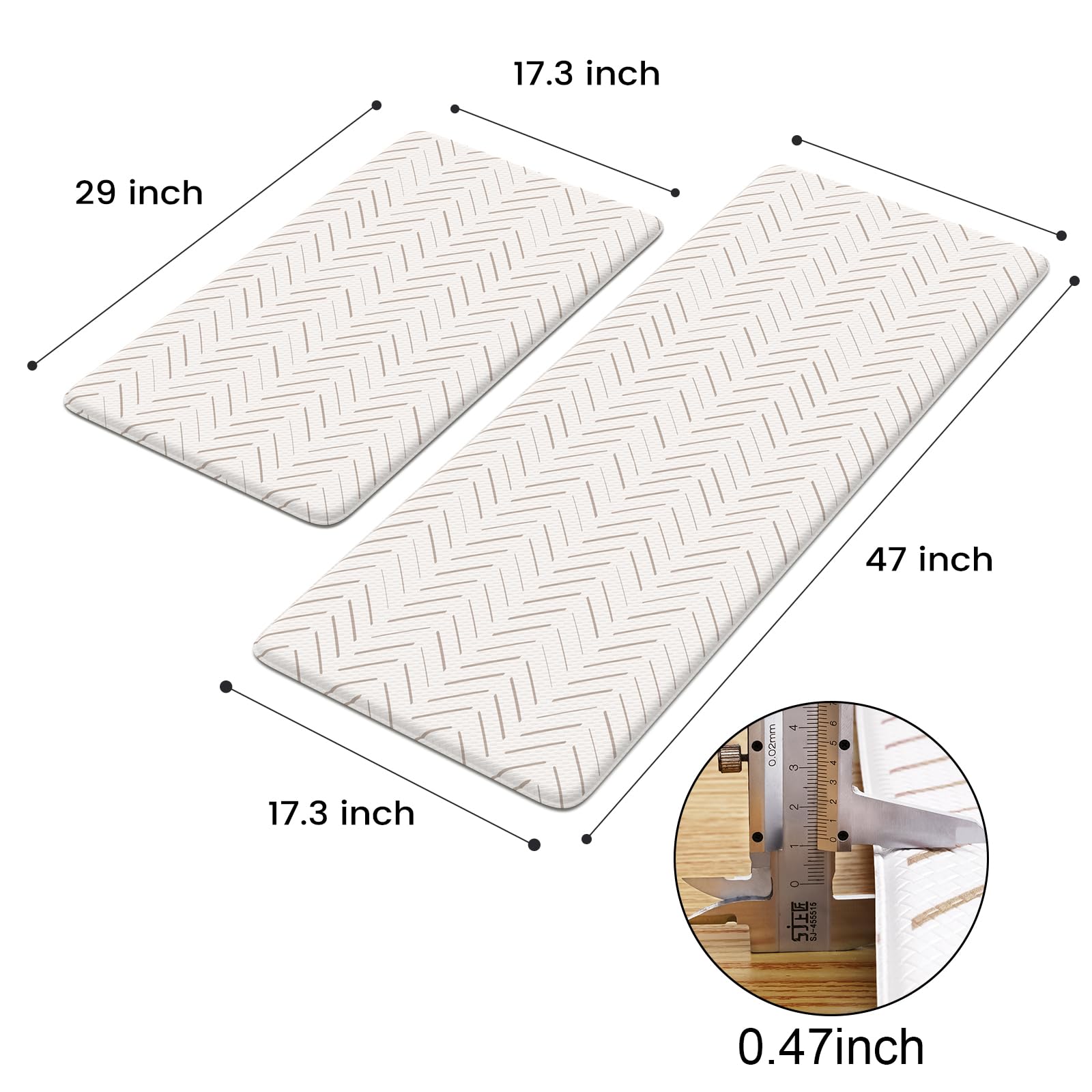 KIMODE Anti-Fatigue Kitchen Mats Set of 2 - Non-Slip Cushioned Floor Mats for Standing Desk, Office & Laundry Room - Waterproof Comfort Foam Rug in Light Brown/Beige - Perfect for Sink Areas, Cooking & Workstations