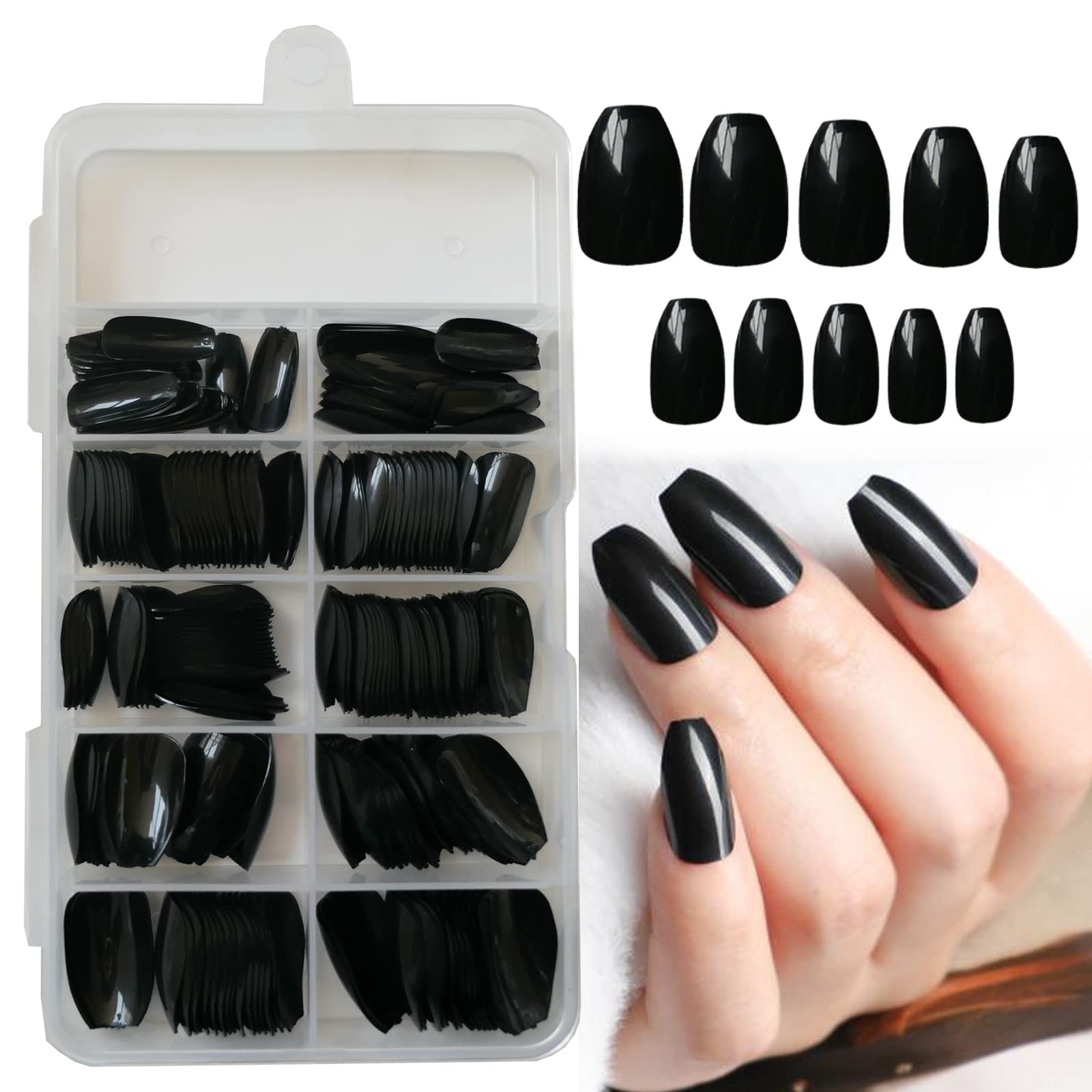 240-Piece Coffin Press-On Nails Short Fake Nails - Medium Length Ballerina Style Glossy Gel False Nails with Glue & Adhesive Tabs - Full Cover Acrylic Tips for Salon-Quality Manicures at Home, Parties & Special Occasions