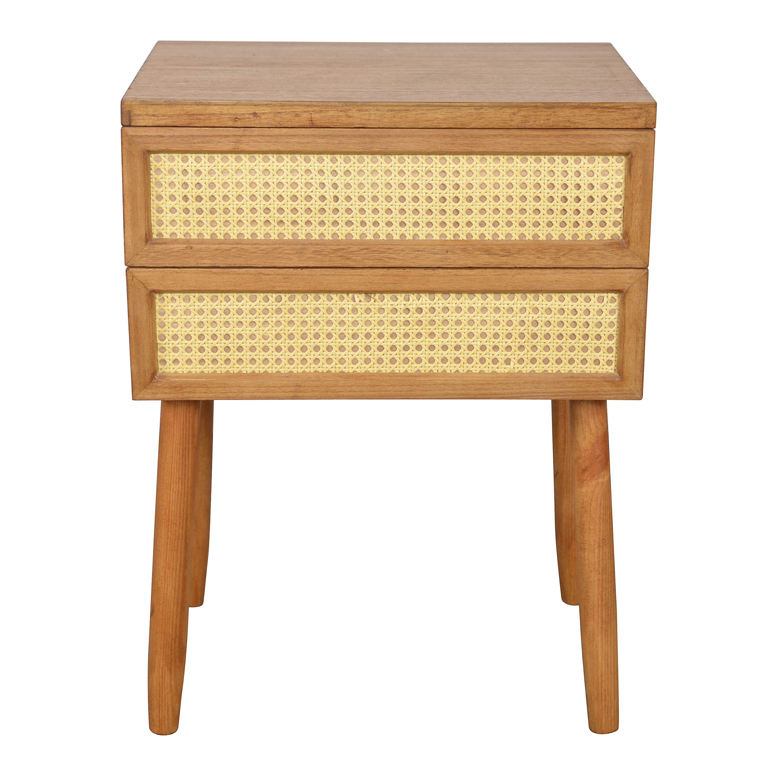 Decor Therapy Trenton 2-Drawer Wood and Rattan Side Accent Table in Brown - Perfect for Living Room, Bedroom or Office Decor