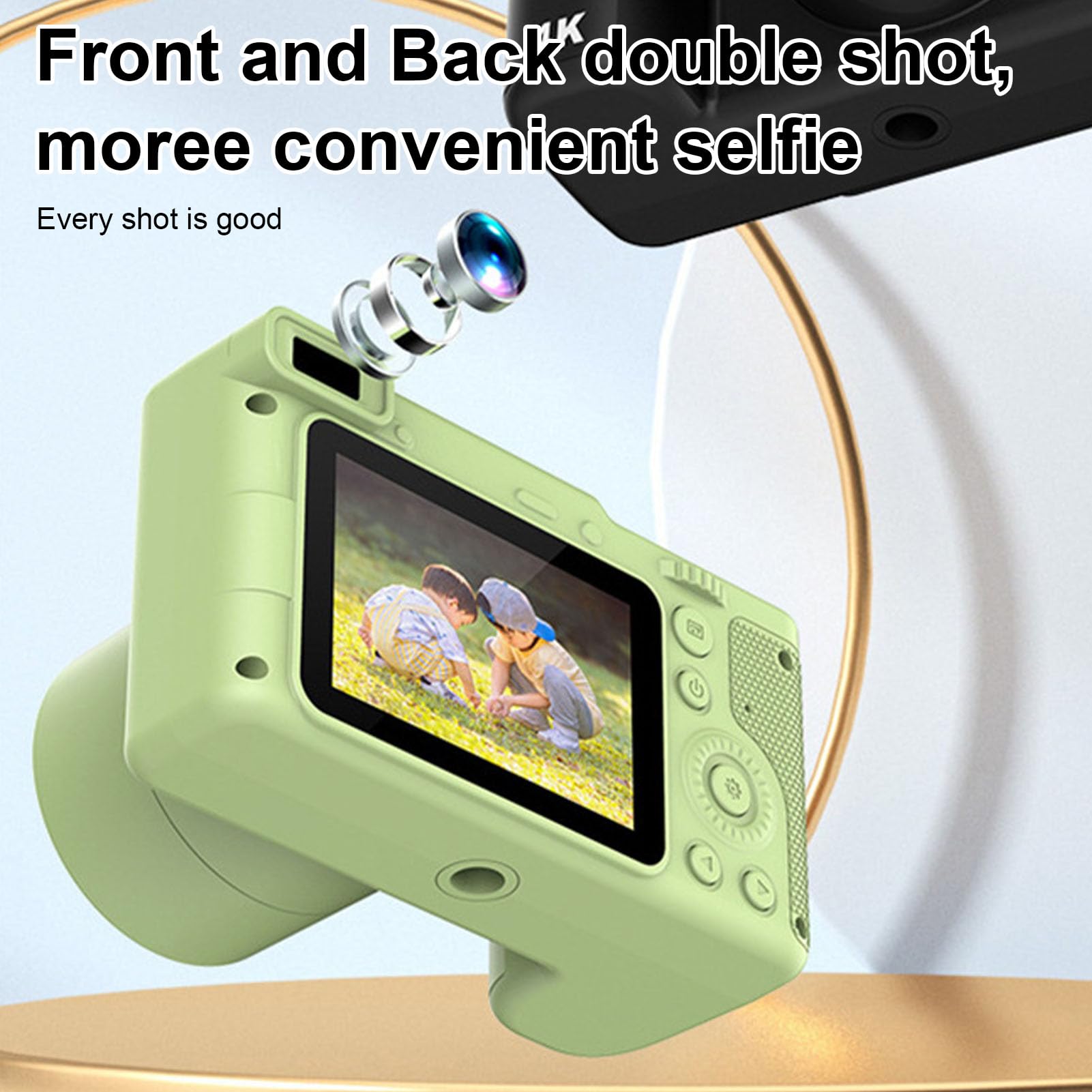 HD Digital Camera with 2.4in IPS Display | 8X Zoom Dual Front & Rear Cameras | Anti-Shake & Auto Focus | Night Vision & Built-in Filters | Perfect for Travel Vlogging & Photography (Green)