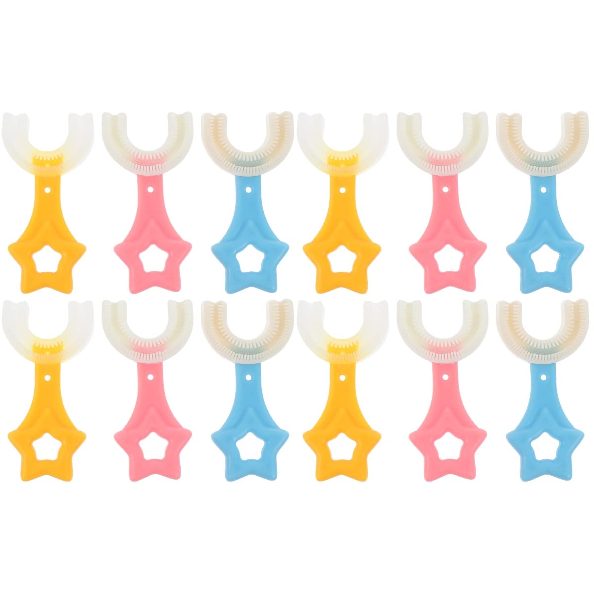 DOITOOL 12-Pack U-Shaped Kids Toothbrushes - Soft Bristles, Assorted Colors for Children's Oral Care - Perfect for Home, School & Travel Use