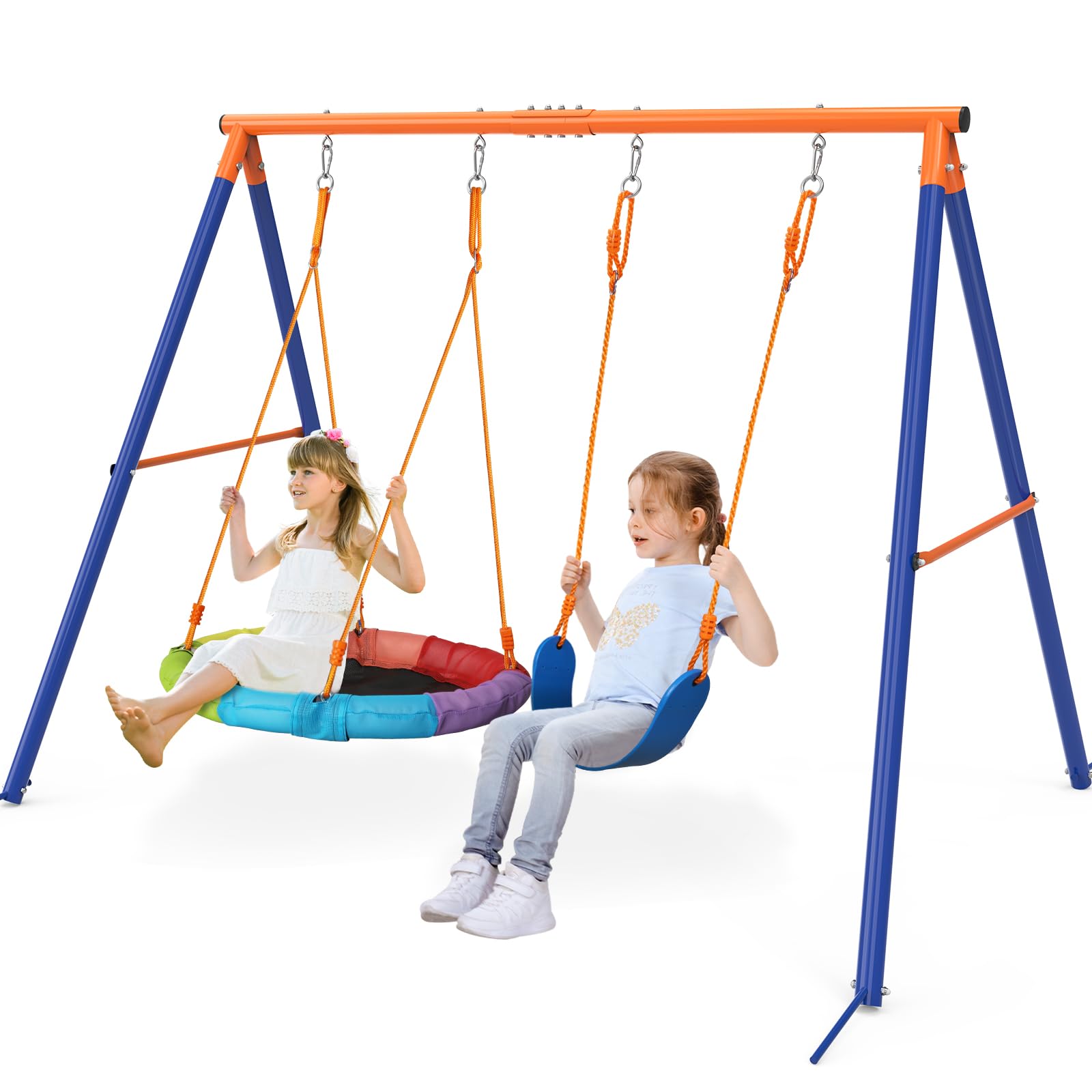 **GIKPAL Heavy Duty Metal A-Frame Swing Set with Stand for Kids – Outdoor Backyard Playset with 32