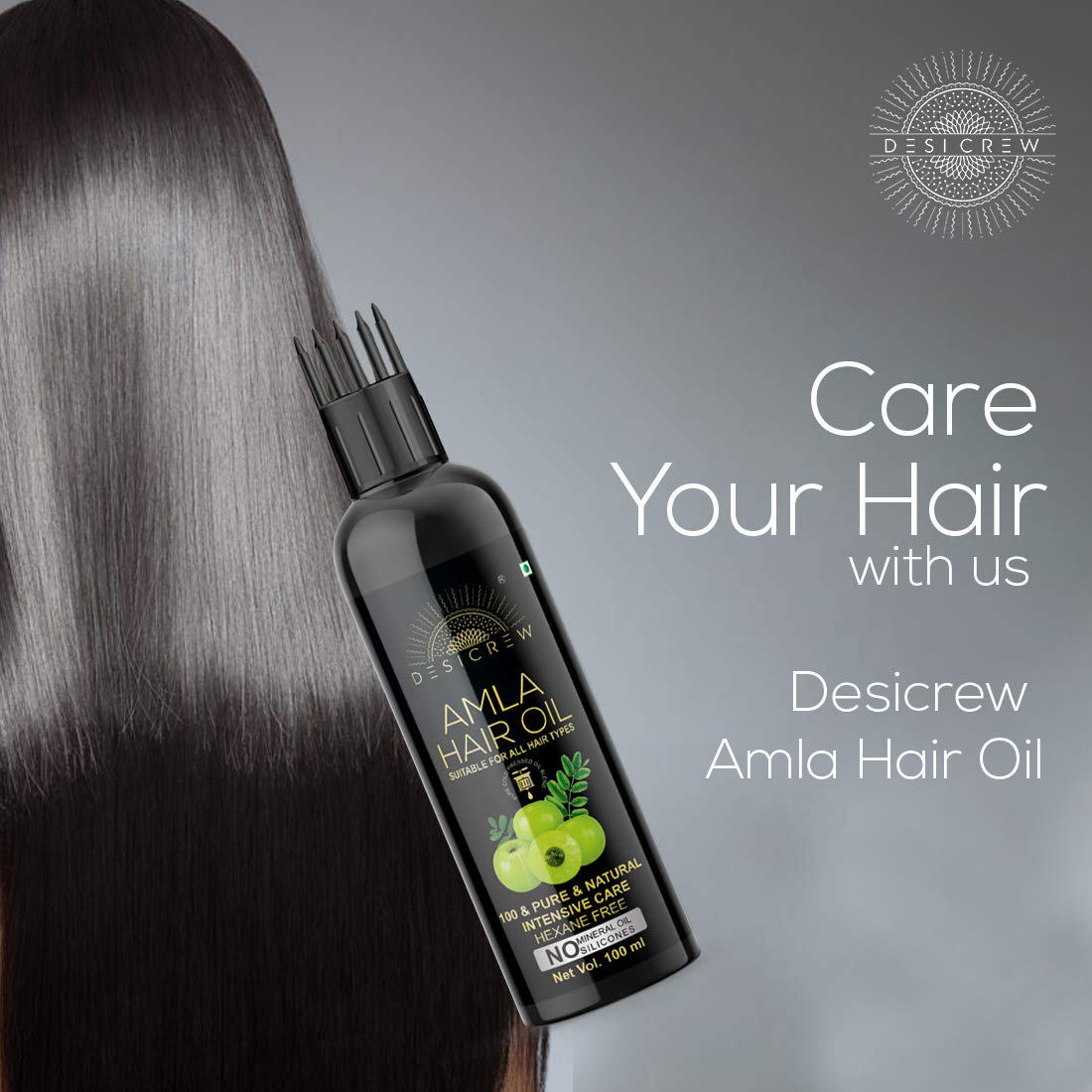 Desicrew Amla Hair Oil with Comb Applicator - Cold Pressed 100% Natural Hair Growth Treatment for Healthy, Voluminous & Smooth Hair - 2 Pack (200ml Total) - Perfect for Daily Hair Care & Scalp Massage