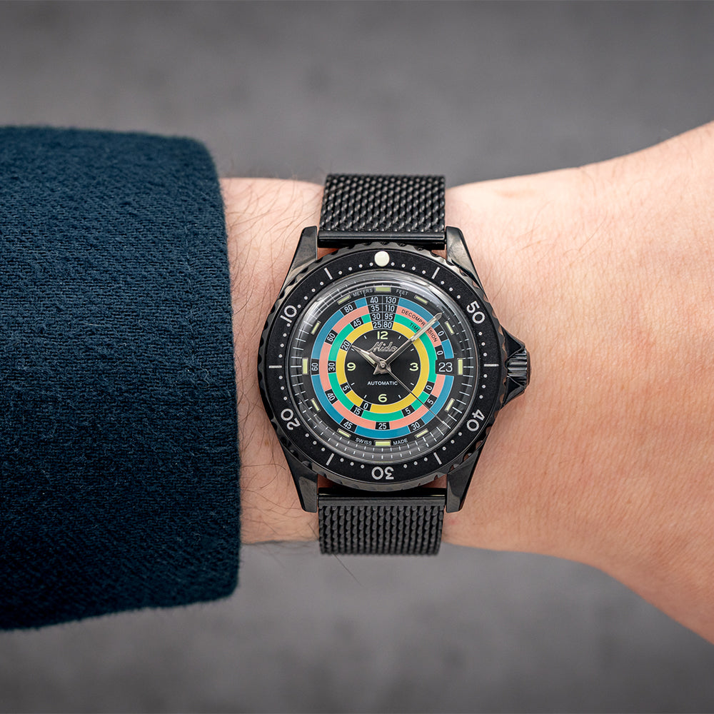 Ocean Star Decompression Timer 1961 Limited Edition 40.5mm Black Diver Watch with Bracelet & Strap - Perfect for Scuba Diving, Water Sports & Luxury Collectors