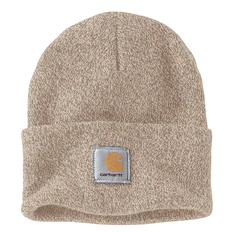 Carhartt Knit Cuffed Beanie for Men & Women - Warm Oat Milk Marl Winter Hat for Outdoor Activities, Hiking & Casual Wear