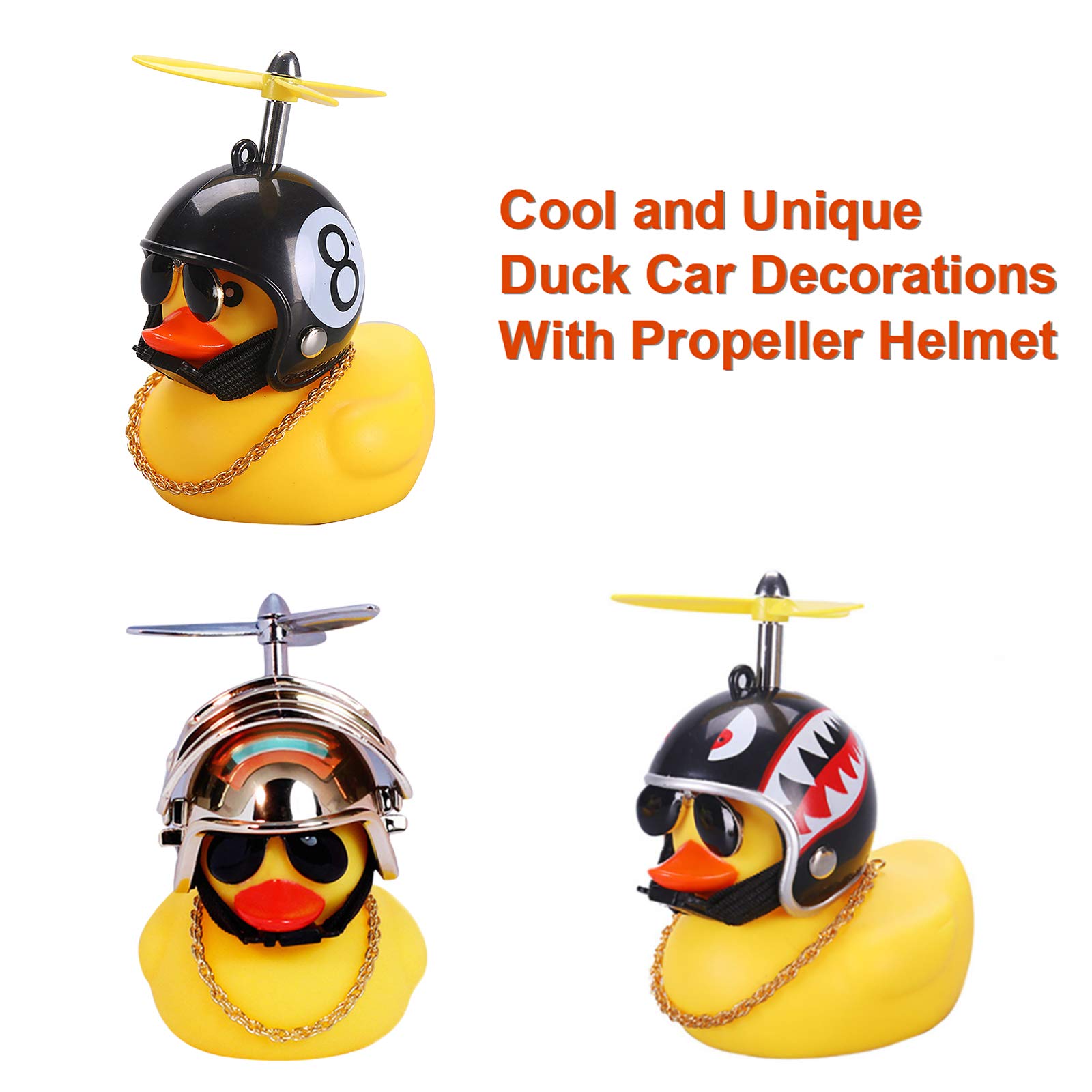 Wonuu 3-Pack Rubber Duck Car Dashboard Decorations - Fun Car Accessories with Thruster Helmet, Sunglasses & Gold Chain | Cool Dashboard Ornaments for Cars, Trucks & SUVs | Perfect Gift for Car Enthusiasts & Office Decor