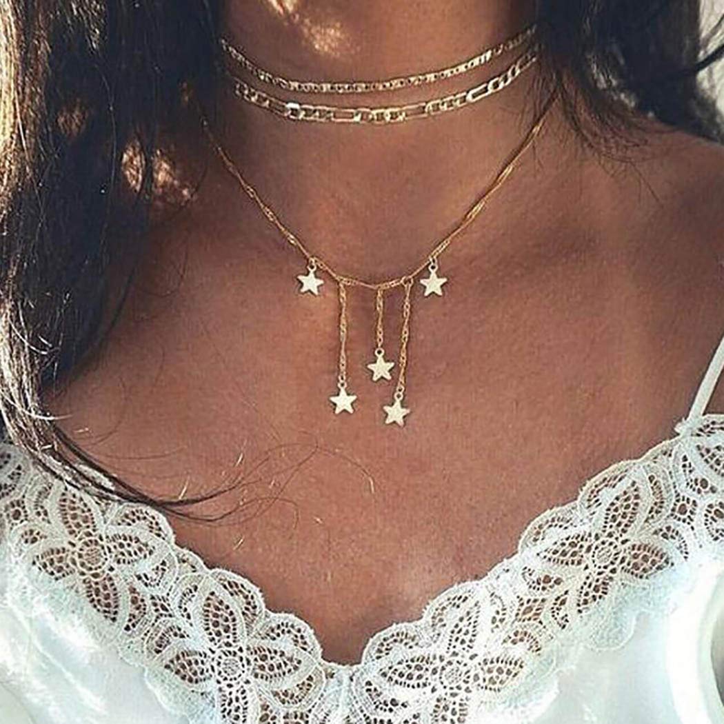 Morebrave Gold Layering Necklace Set with Star Pendant & Sequined Choker - Trendy Women's Jewelry for Everyday Wear, Date Night & Special Occasions