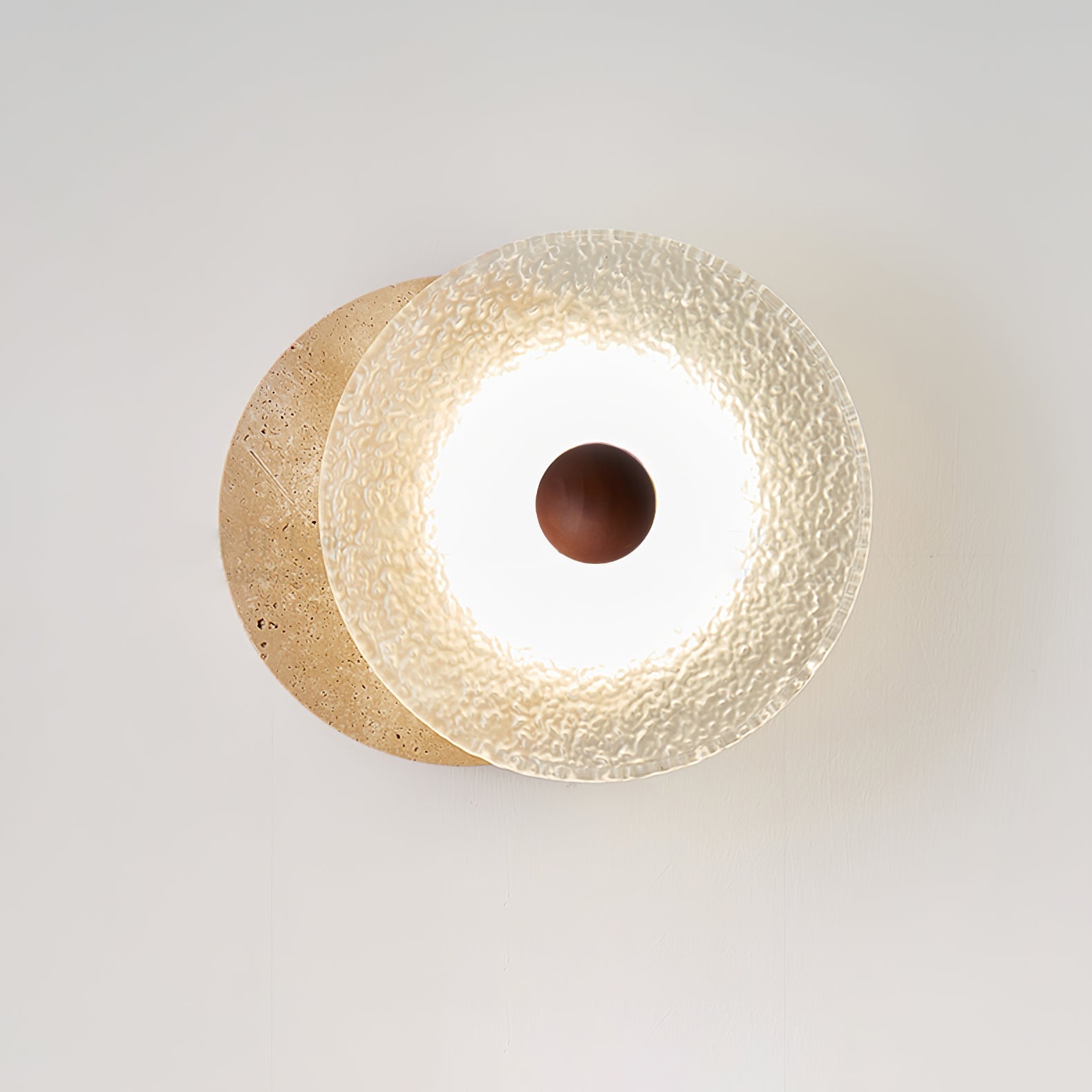 Aurora Travertine Wall Lamp - Modern Rustic Sconce Light Fixture for Bedroom, Living Room & Hallway - Dimmable LED Wall Lighting for Home Decor