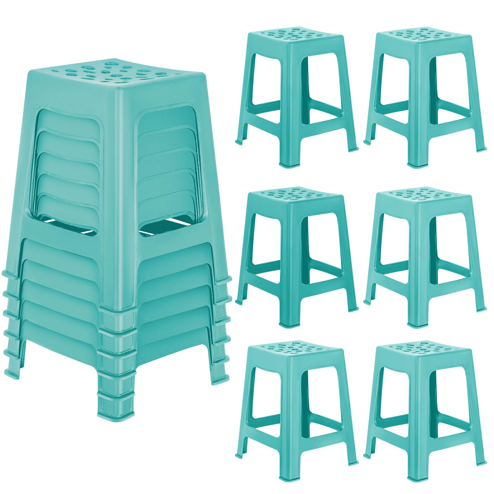 Leinuosen 6-Pack 18-Inch Lightweight Plastic Stackable Stools - Modern Decorative Seating for Classroom, School, Home Office & Shower (Teal) | Perfect for Kids, Students & Compact Spaces
