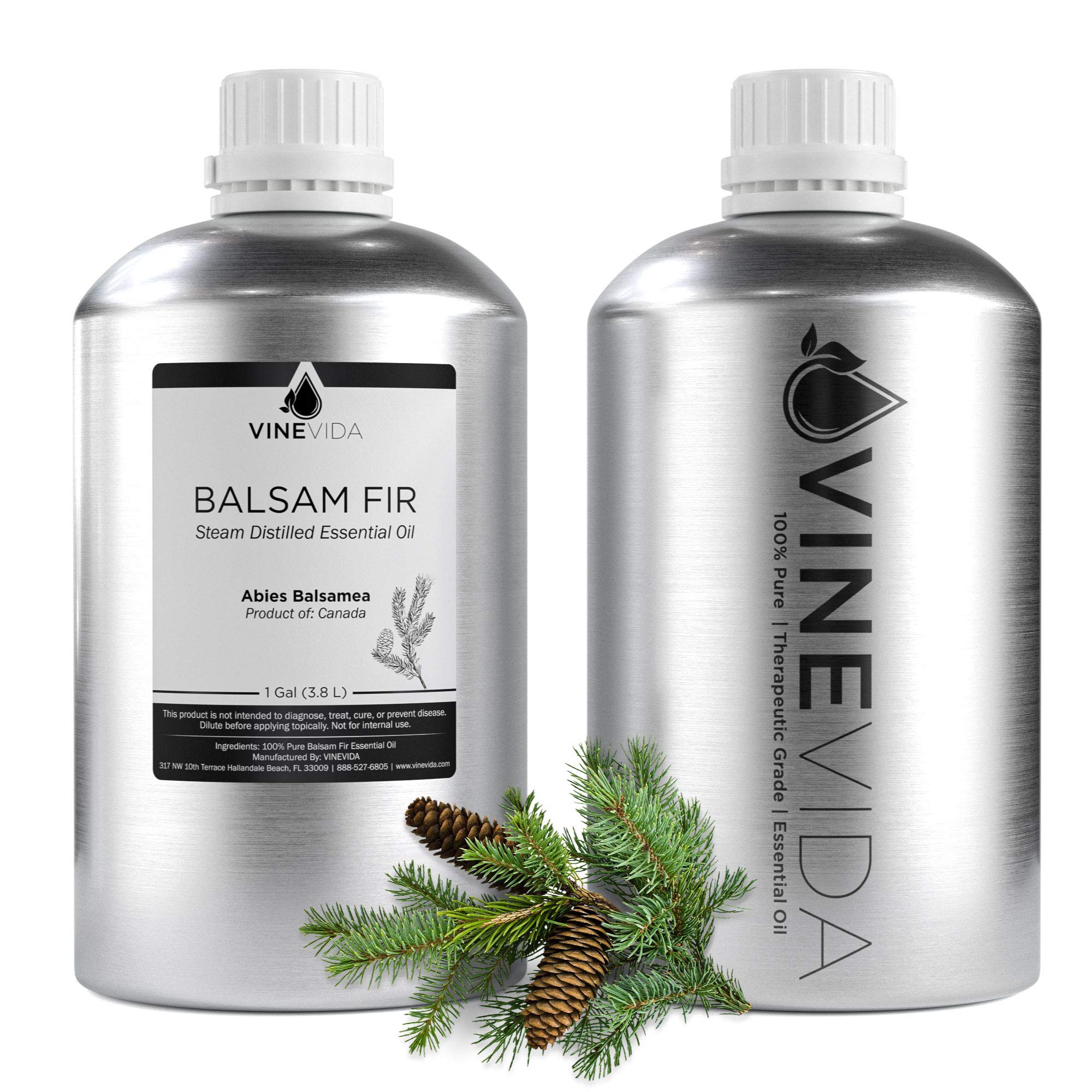 Premium 1 Gallon Bulk Balsam Fir Essential Oil - 100% Pure Undiluted Therapeutic Grade in Aluminum Bottle (8 lbs) for Aromatherapy, DIY Soaps, Candles & Essential Oil Blends - VINEVIDA - Perfect for Spa, Massage & Home Fragrance