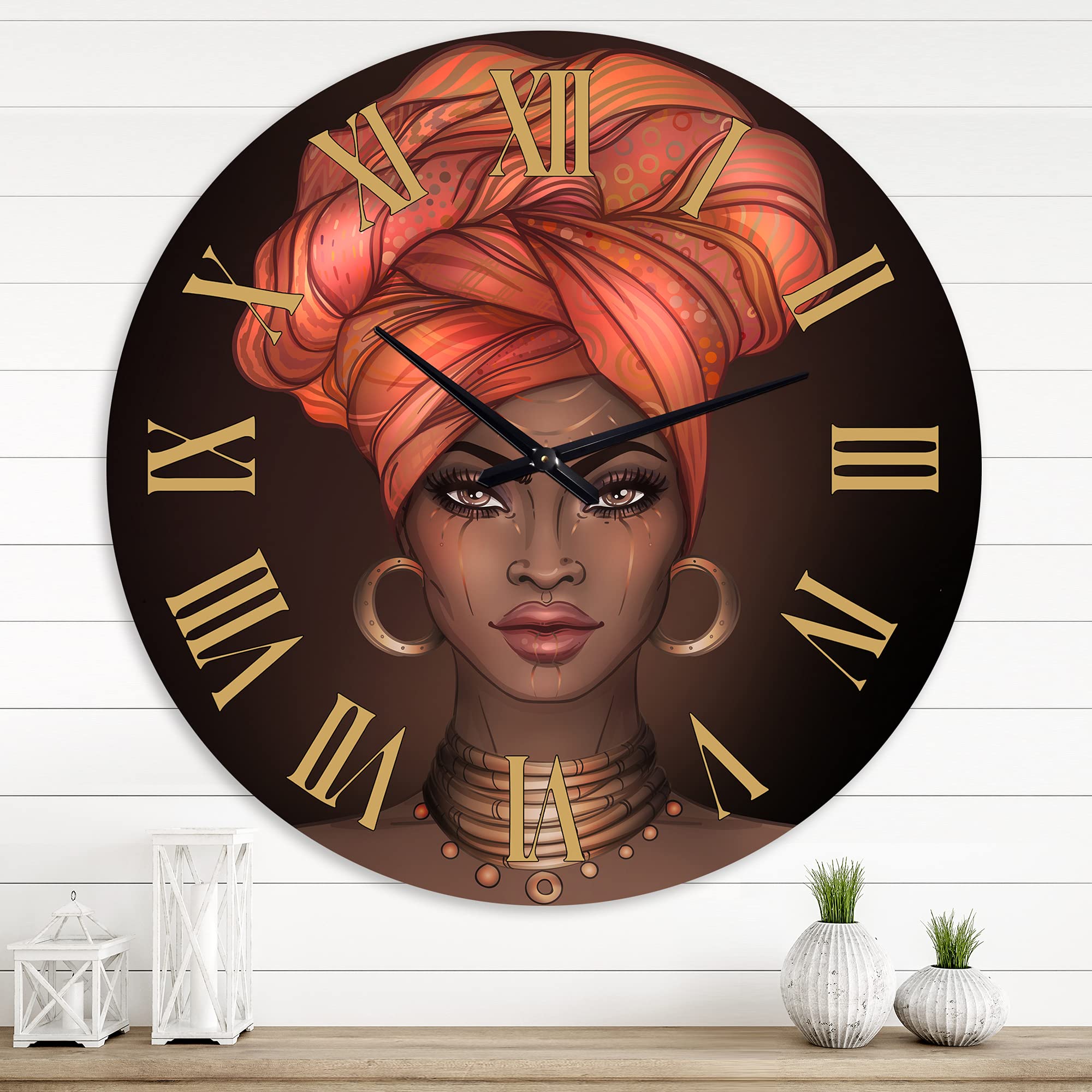 DesignQ Modern African American Woman with Turban Wall Clock - Large 20