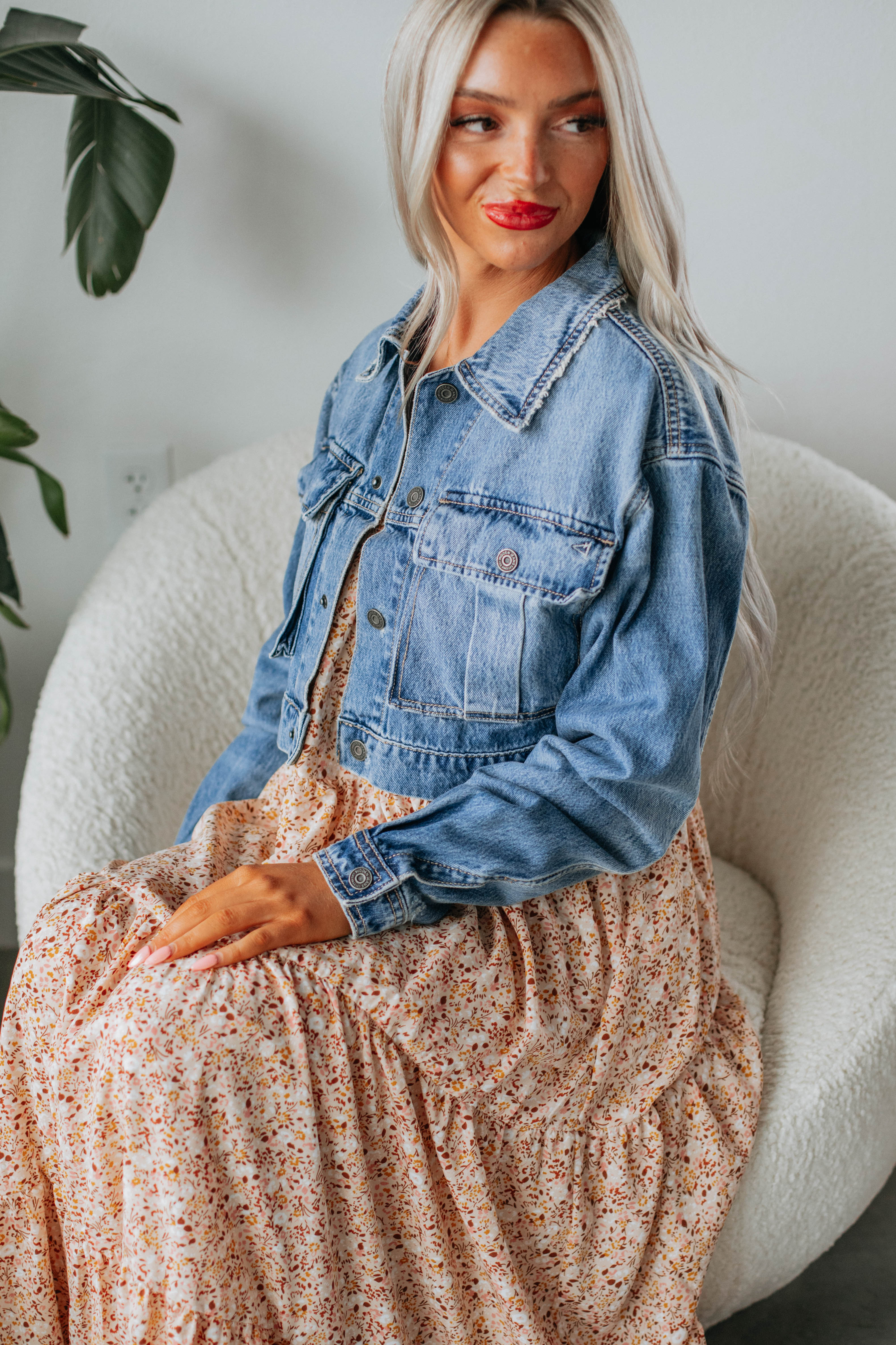 Vintage Distressed Denim Jacket for Women - Medium Wash Denim Coat - Perfect for Casual Outfits, Streetwear & Layering