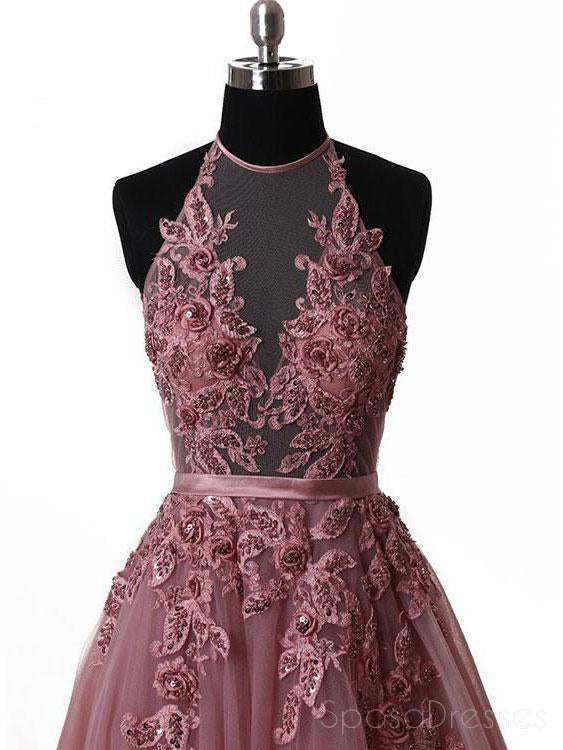 Elegant Halter Dusty Red See-Through A-Line Lace Long Evening Prom Dress - Custom Made Formal Gown for Women | Perfect for Prom Night, Homecoming, Wedding Guest & Special Occasions