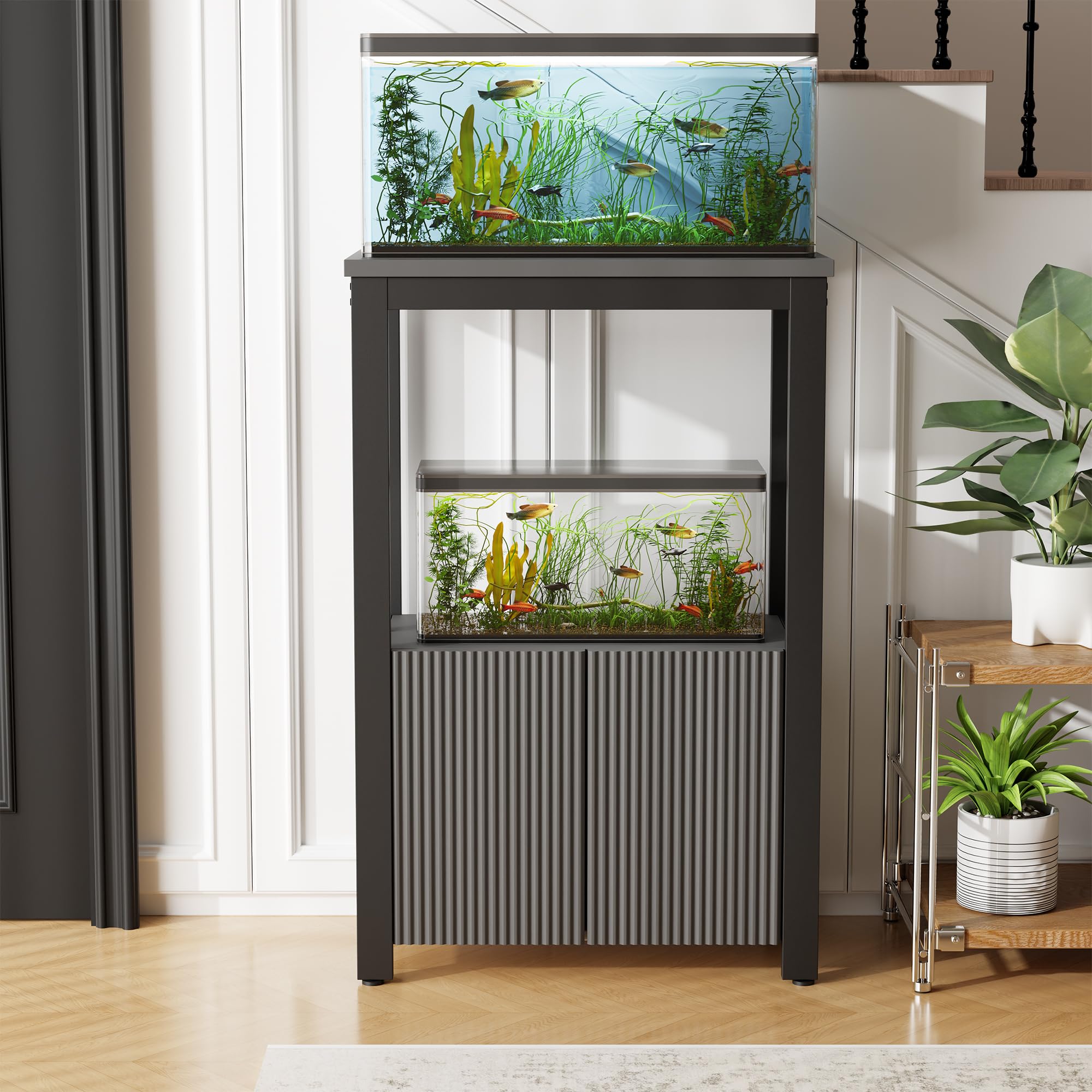 BEWISHOME 5-10 Gallon Fish Tank Stand - Heavy Duty Aquarium Stand with Thickened Metal Frame & Storage Cabinet - 20.5