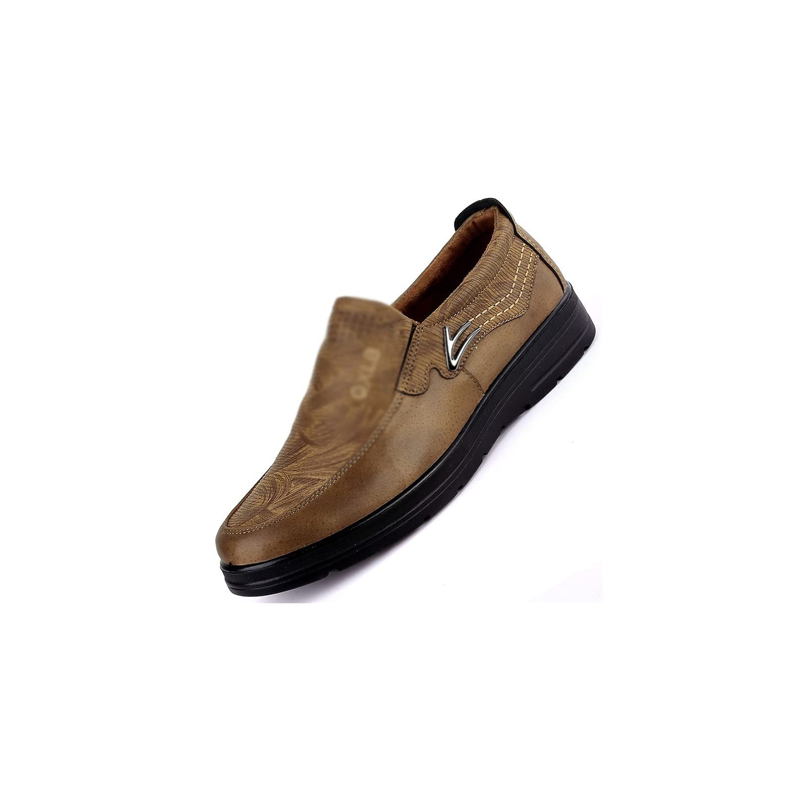 **Men's Leather Casual Dress Shoes - Comfortable Flat Driving Sneakers for Spring & Autumn (Green, Size 8 US) | Office, Wedding & Daily Wear**