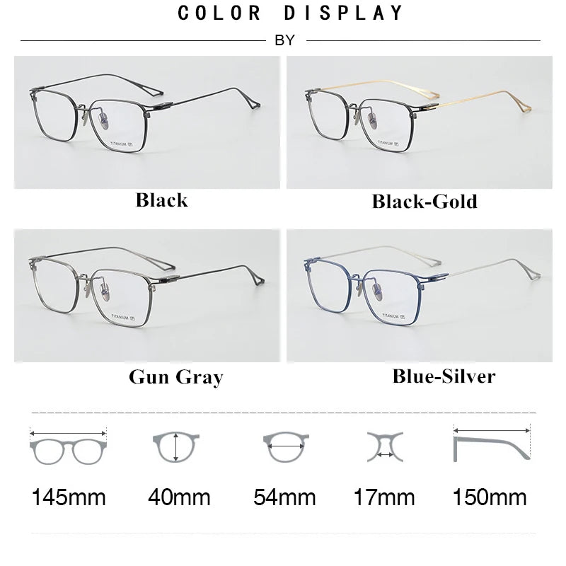 Black Titanium Square Full Rim Eyeglasses for Men - Lightweight & Durable Frame for Work, Reading & Everyday Use