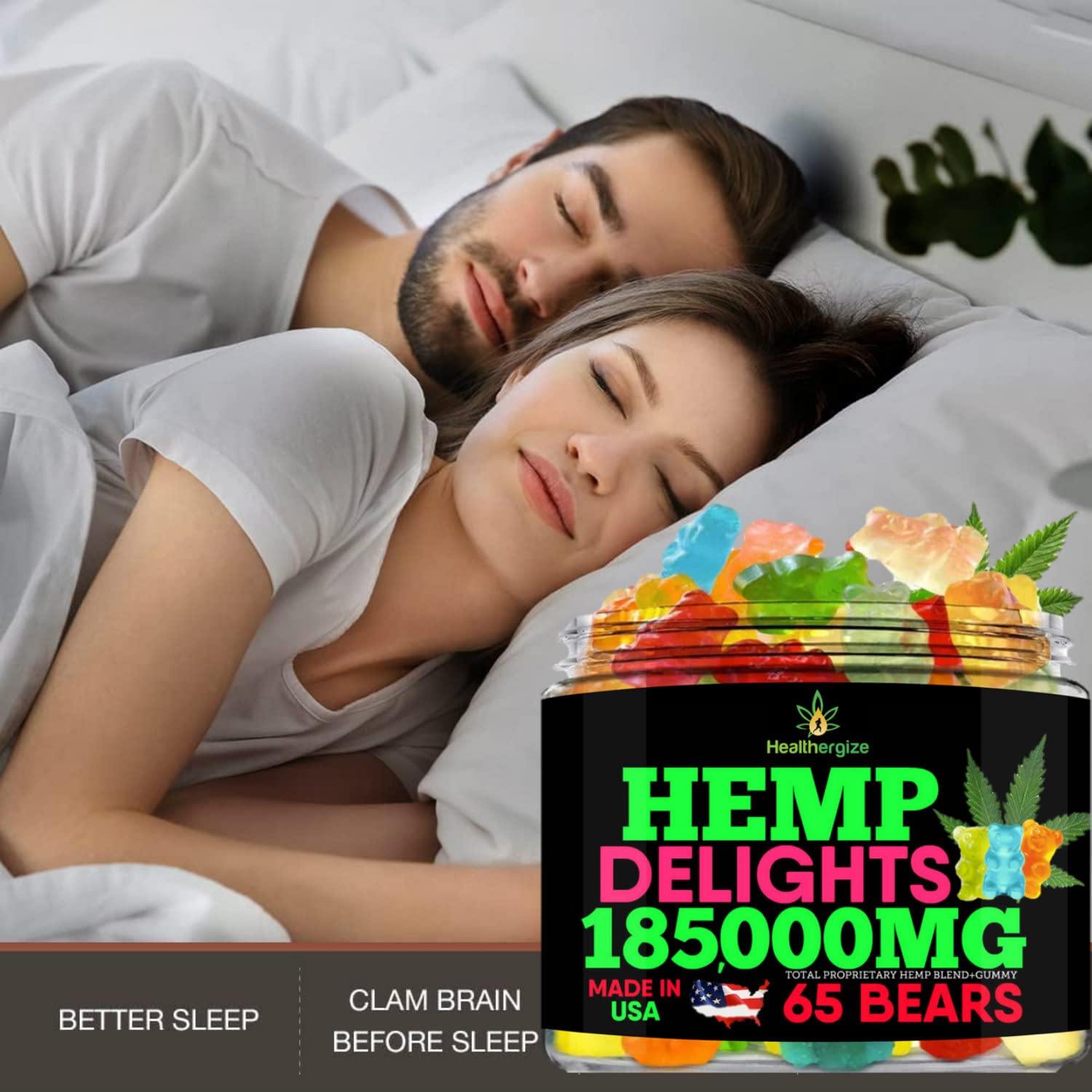 Premium Hemp Gummy Bears for Sleep & Joint Relief - 65ct Natural Hemp Extract Gummies - Fruity Flavored, Made in USA - Supports Back & Knee Pain - Perfect for Nighttime Relaxation & Stress Relief