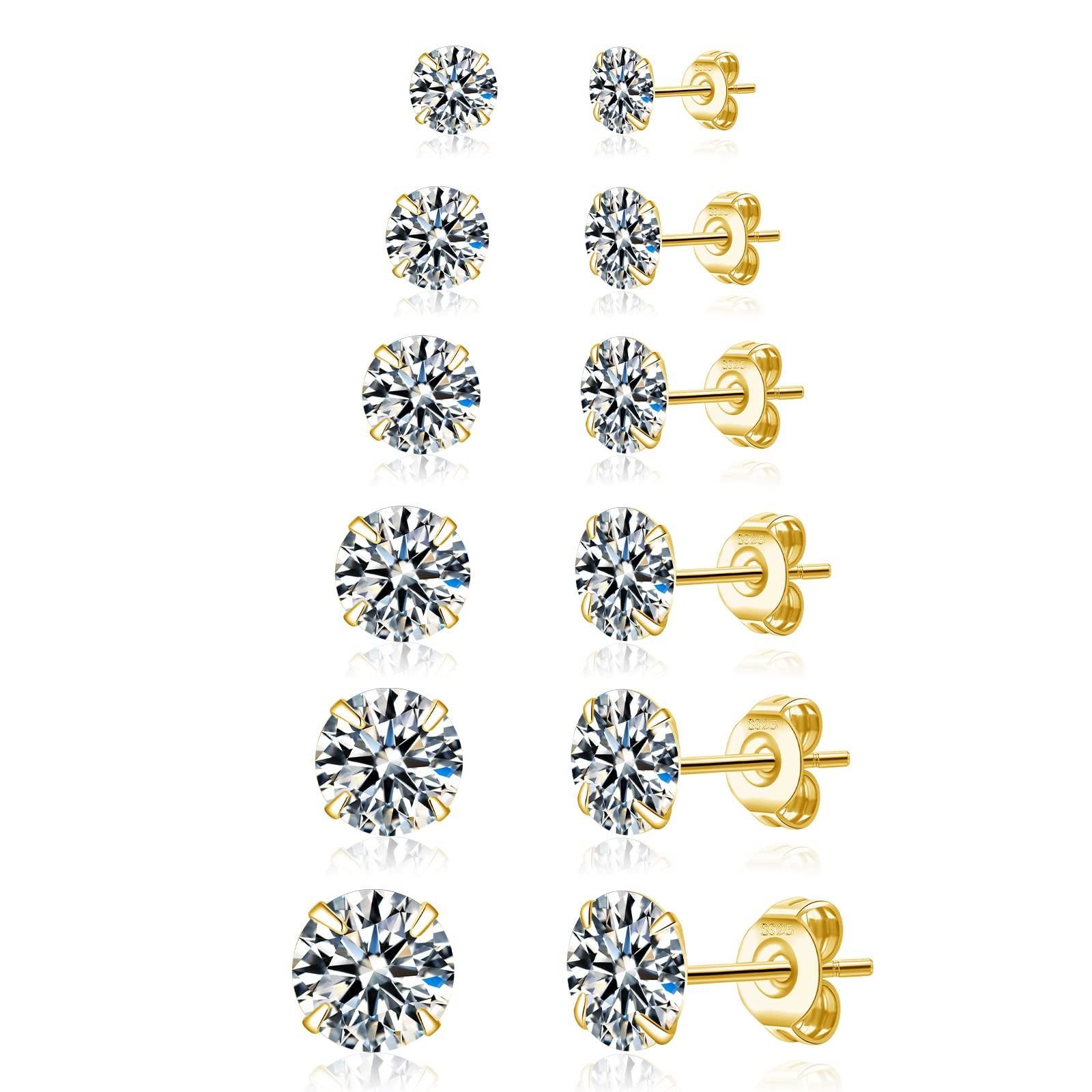 Senteria 925 Sterling Silver Stud Earrings Set - Hypoallergenic Small CZ Earrings for Women & Girls (6 Pairs, 2-7mm) | AAAAA Cubic Zirconia Studs for Everyday Wear, Gift Giving & Special Occasions