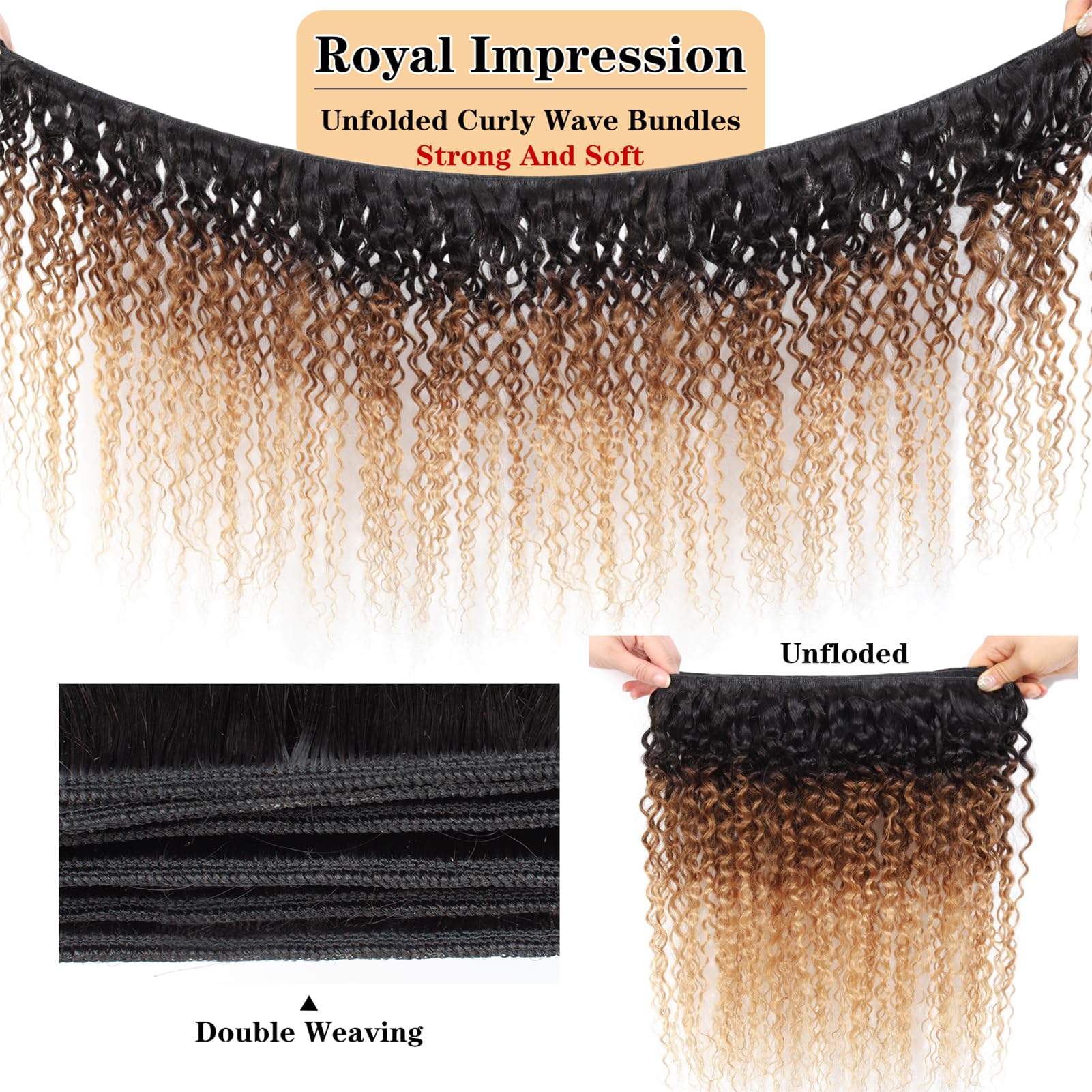 12A Ombre Bundles Human Hair - 100% Unprocessed Virgin Brazilian Hair (T1B/30/27, 20